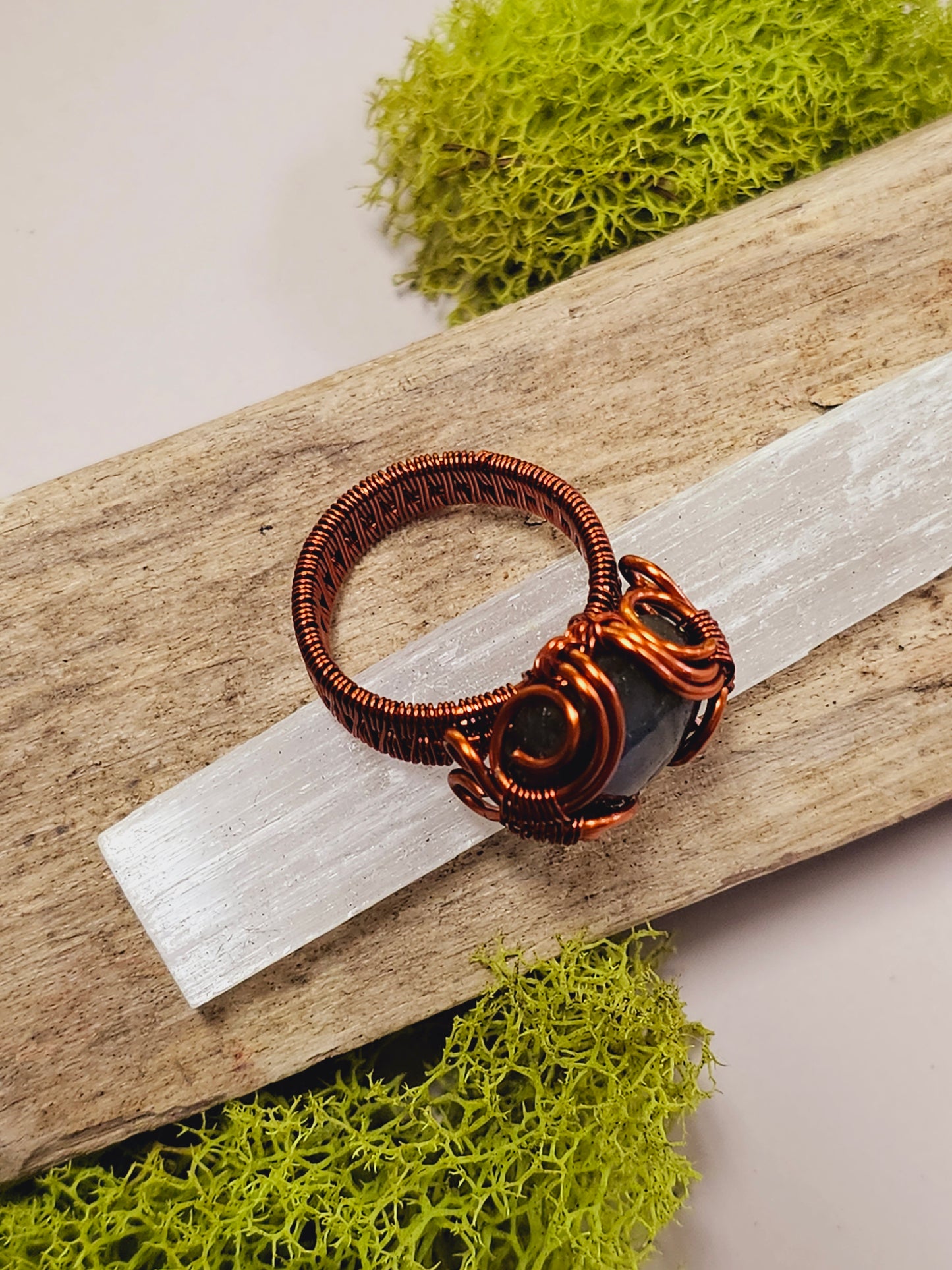 Labradorite and Copper Wire Wrapped Ring Size 9.5