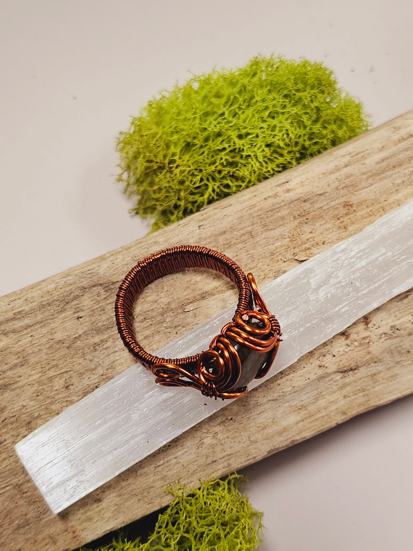 Labradorite and Copper Wire Wrapped Ring Size 11
