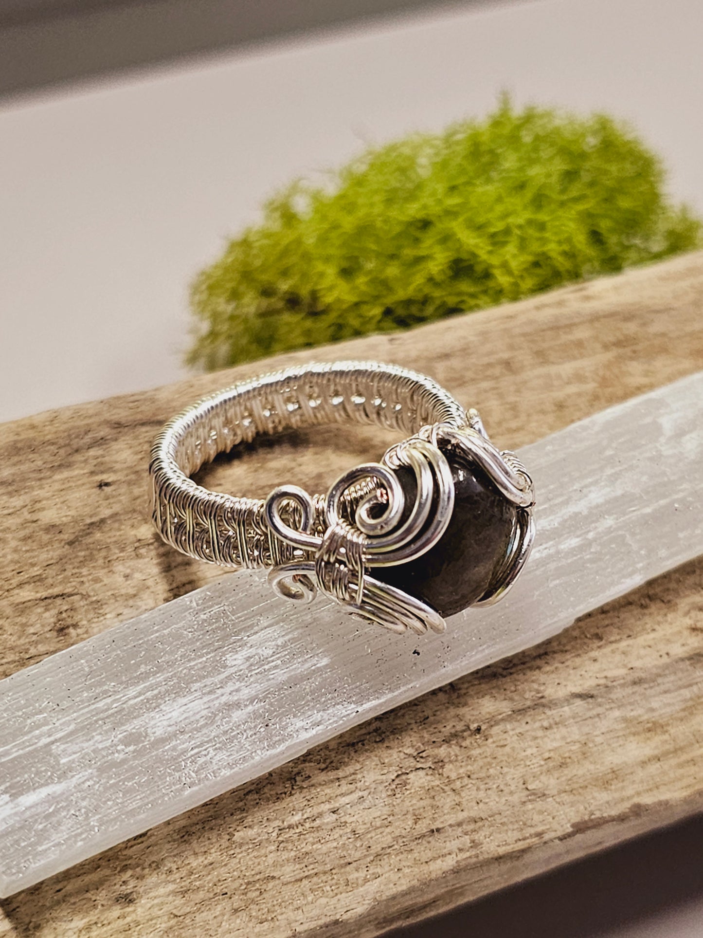 Labradorite and Silver Wire Wrapped Ring Size 9