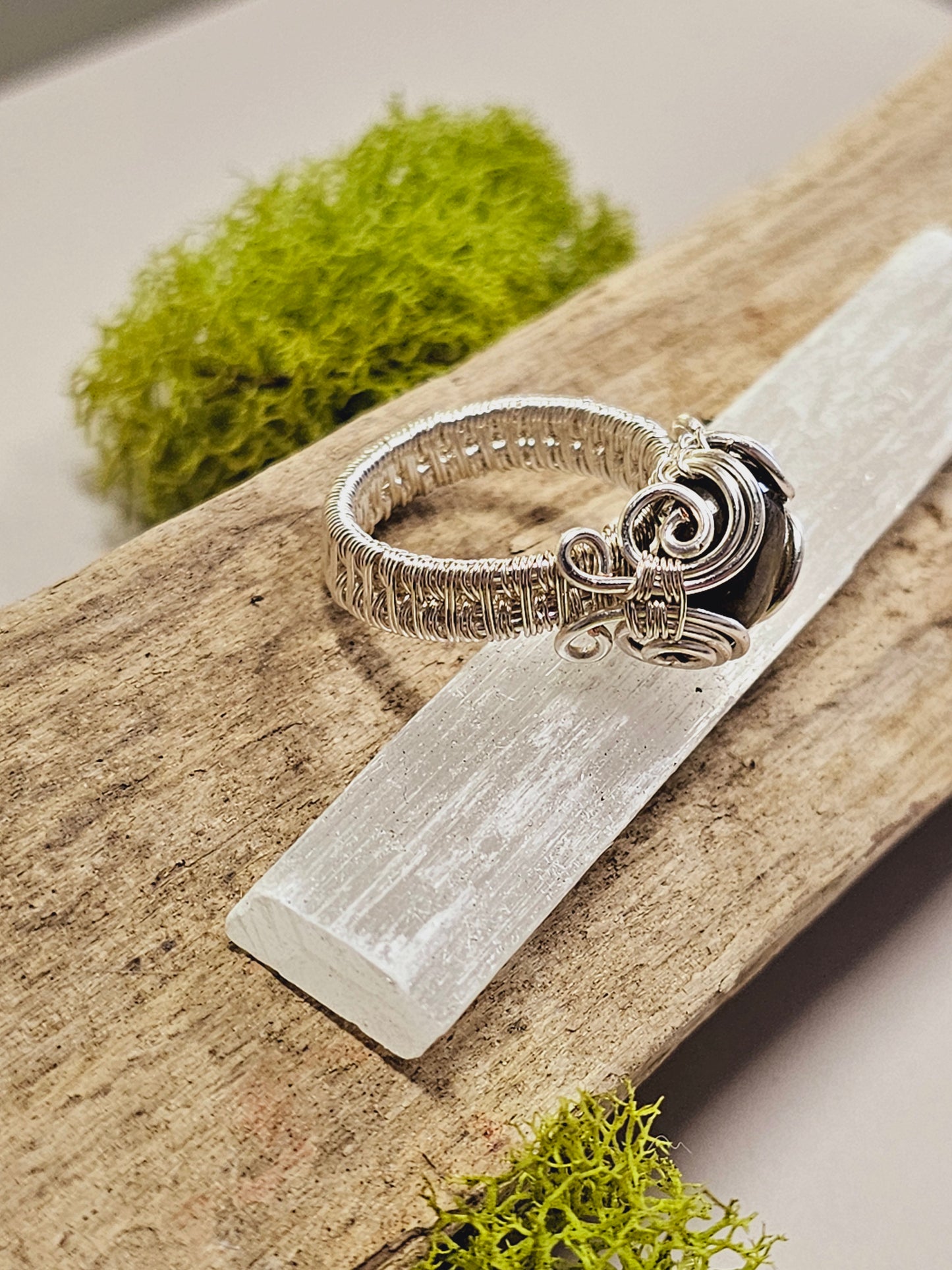 Labradorite and Silver Wire Wrapped Ring Size 9