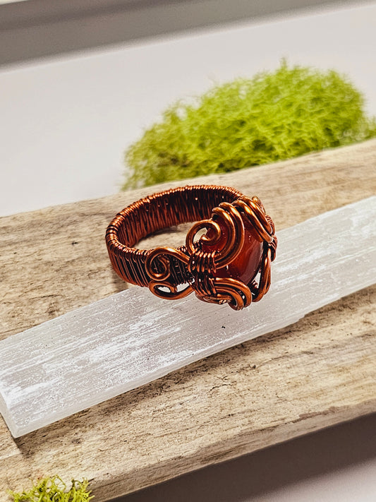 Carnelian and Copper Wire Wrapped Ring Size 8