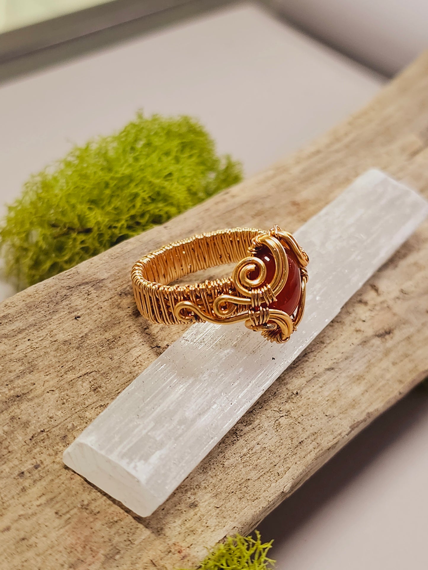 Carnelian and Gold Wire Wrapped Ring Size 8.5