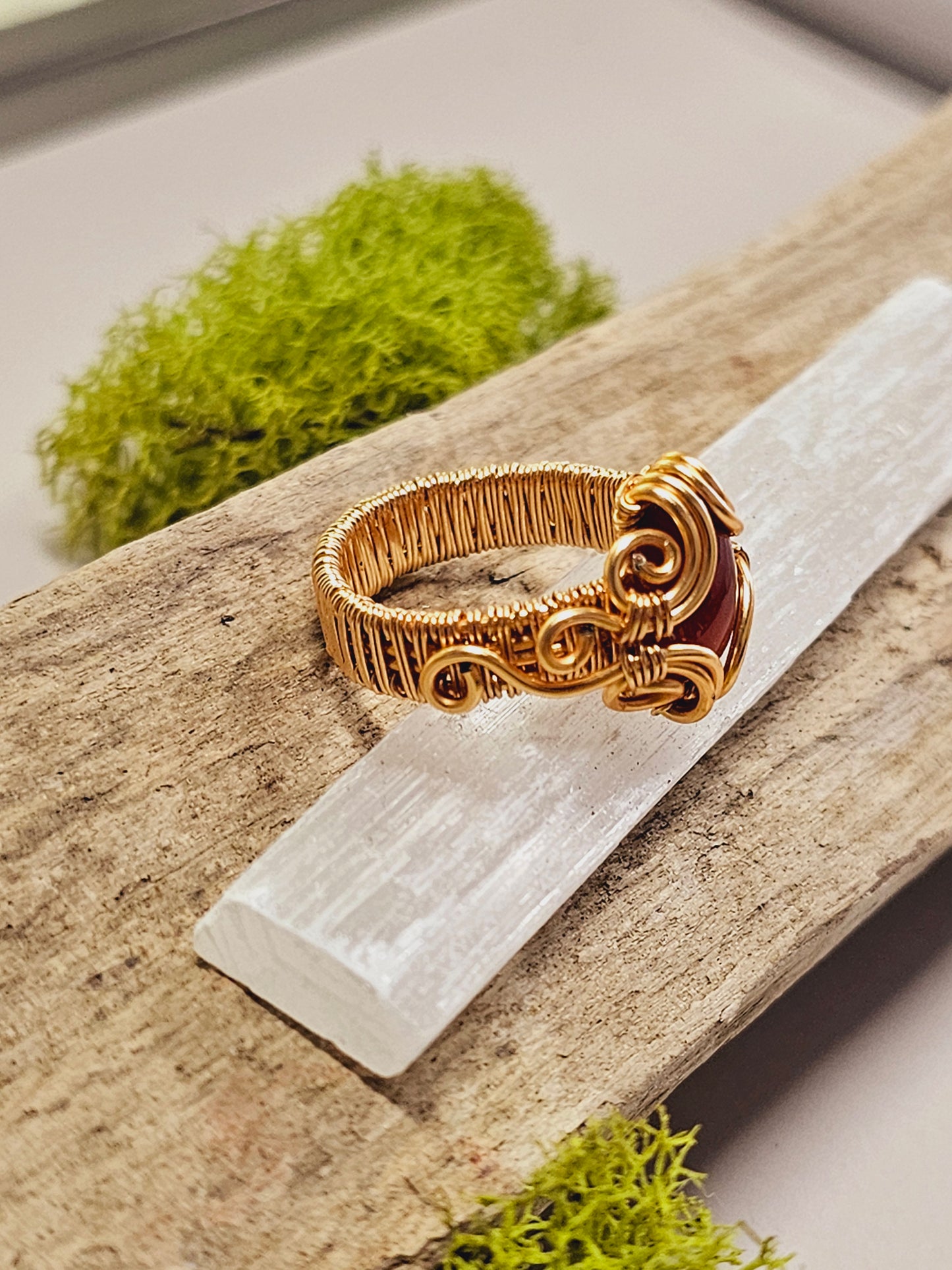 Carnelian and Gold Wire Wrapped Ring Size 8