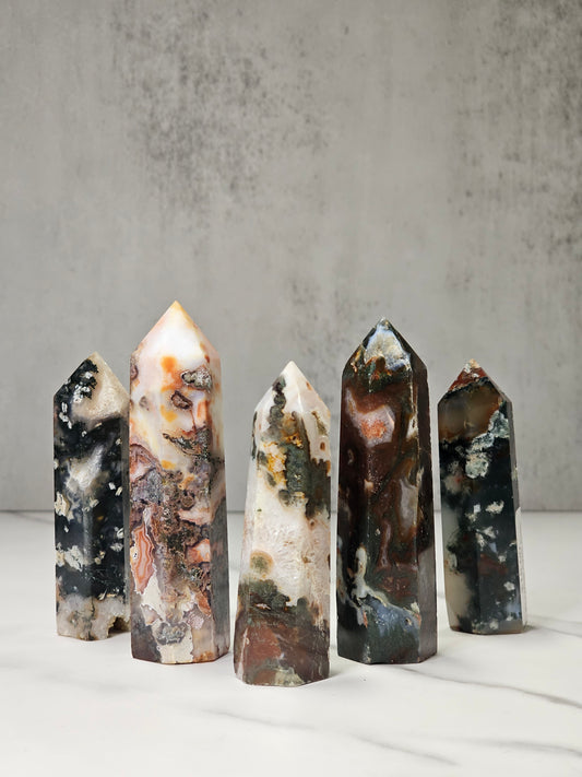 Red Moss Agate Tower