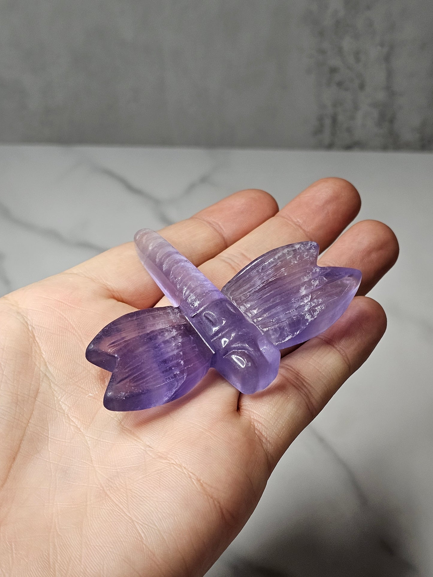 Purple Fluorite Dragonfly Carving
