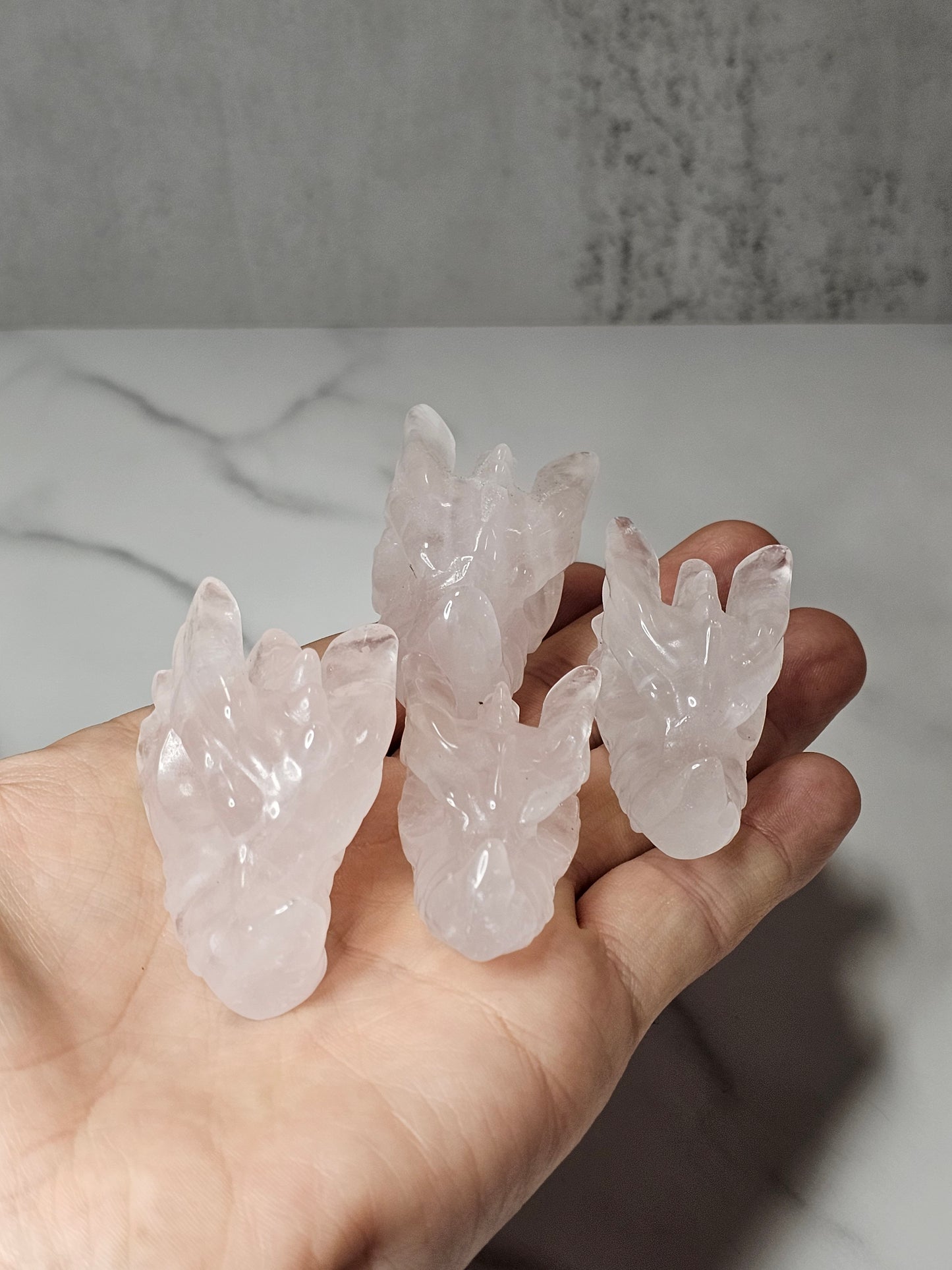 Rose Quartz Dragon Head Carving