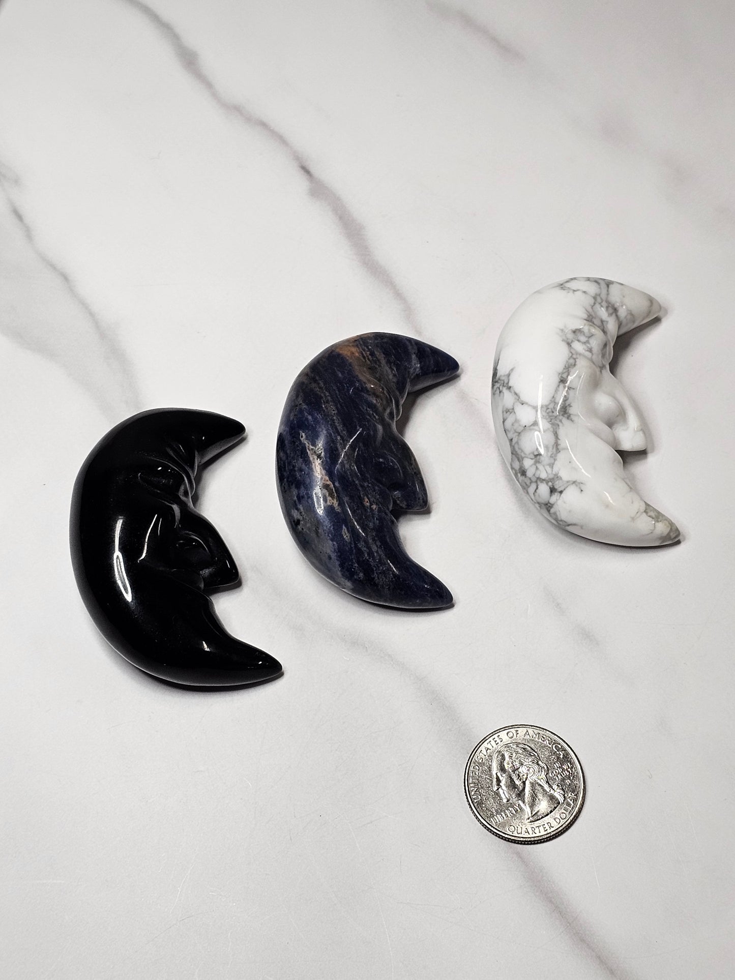 Crystal Moon with Face Carving