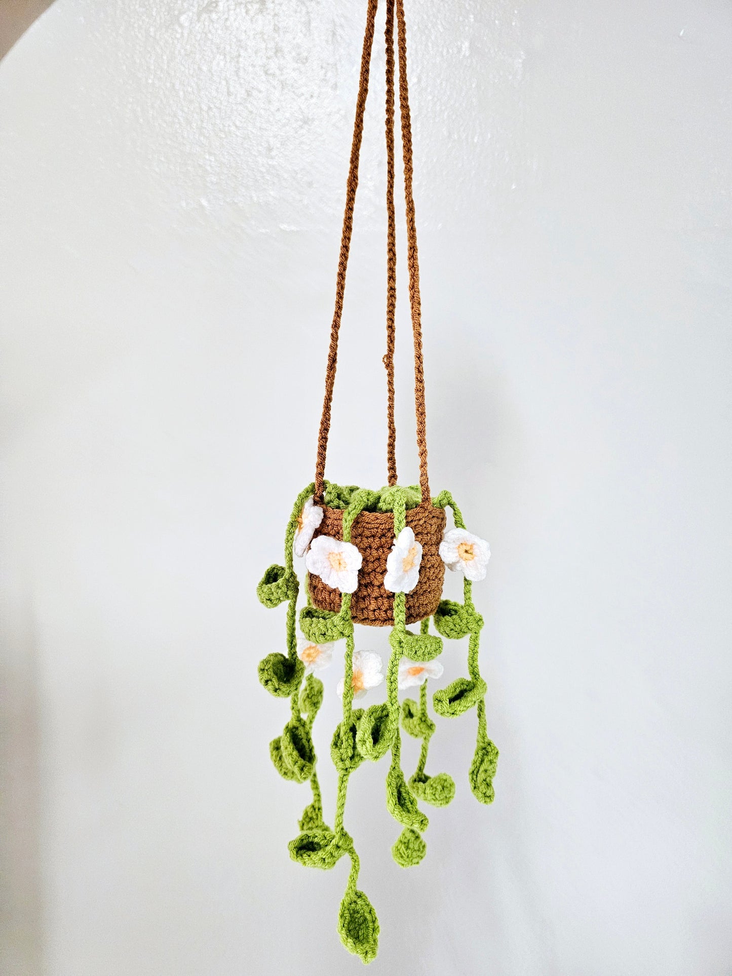 Crochet Plant Hanger with White/Yellow Flowers