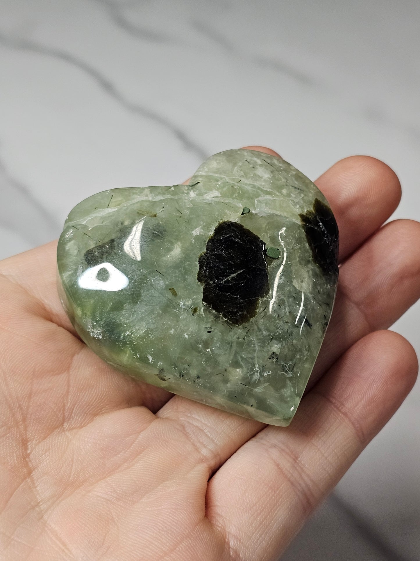 Prehnite Heart Carving