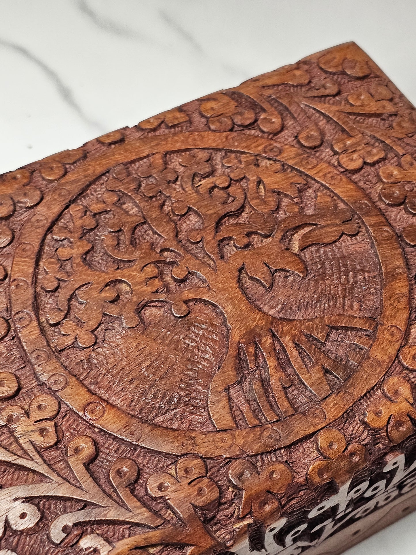 Wooden Carved Tree of Life Hinged Trinket Box