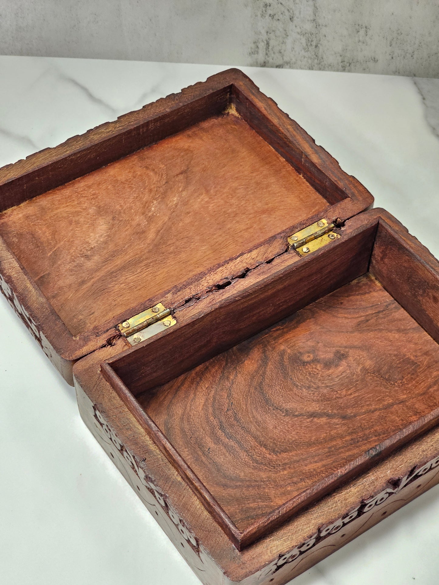 Wooden Carved Tree of Life Hinged Trinket Box