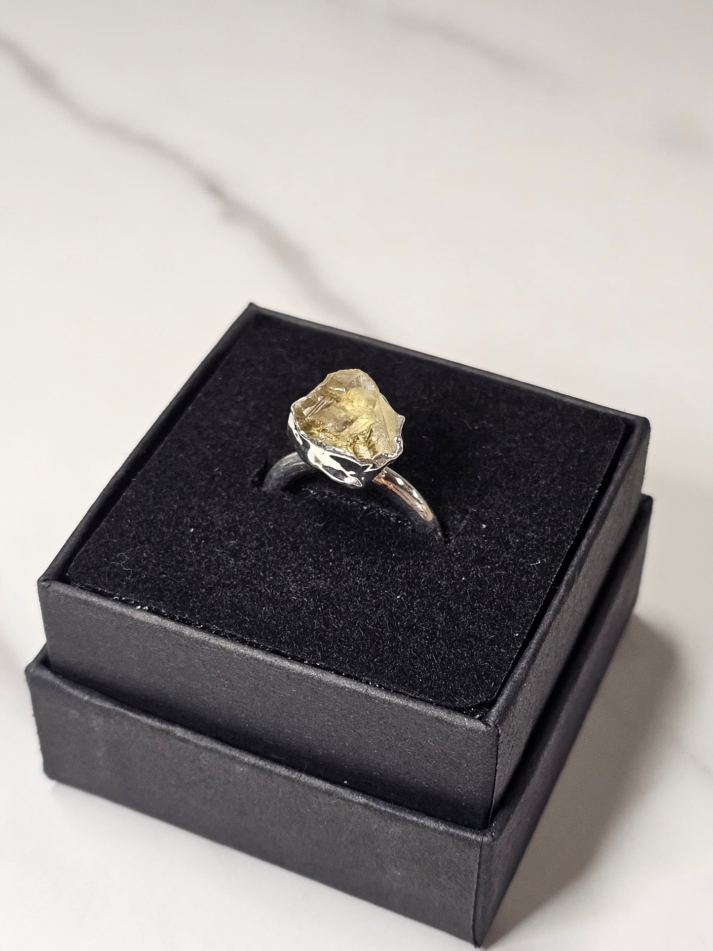 Rough Smokey Quartz Silver Plated Ring Size 4