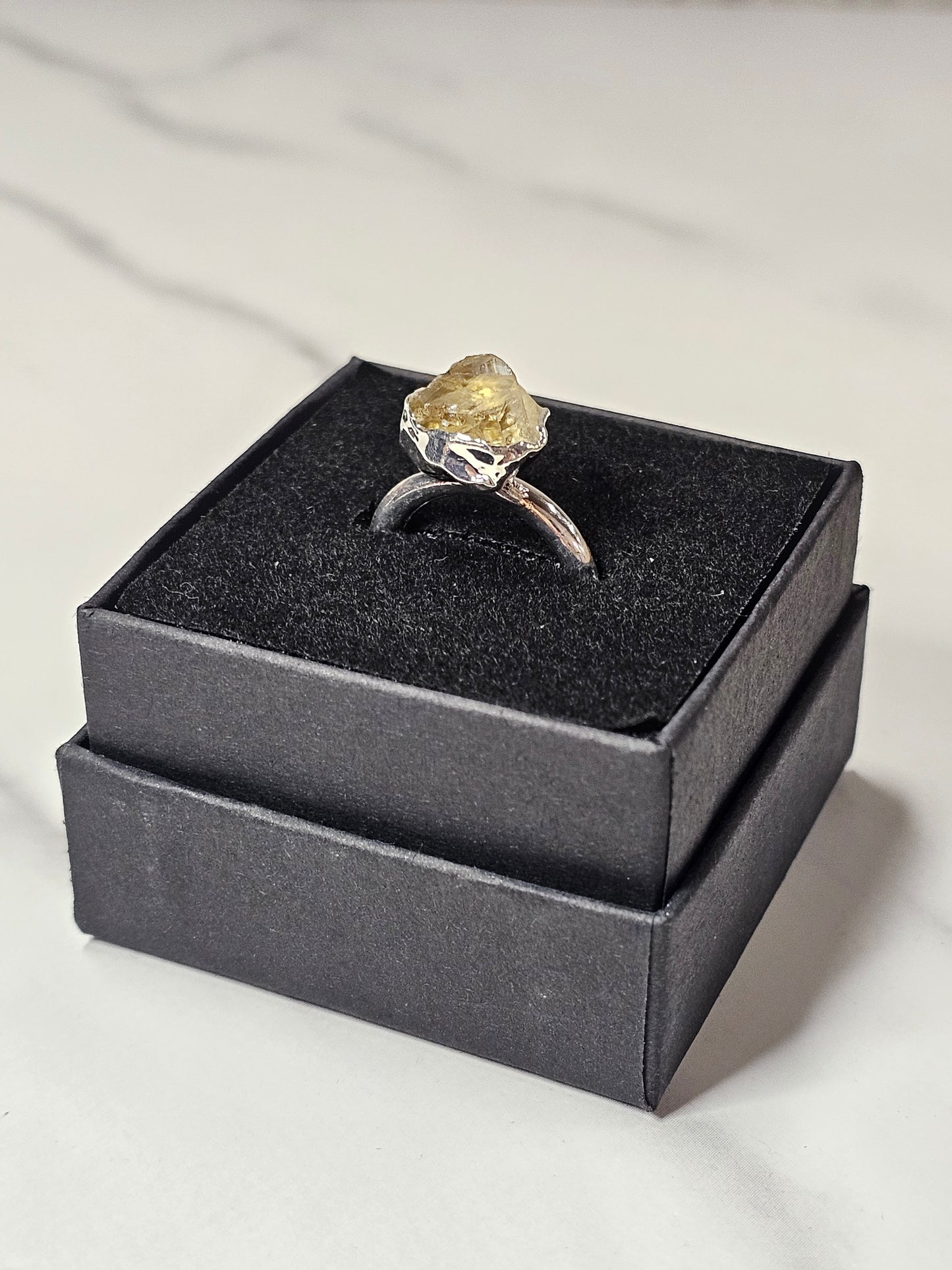 Rough Smokey Quartz Silver Plated Ring Size 4