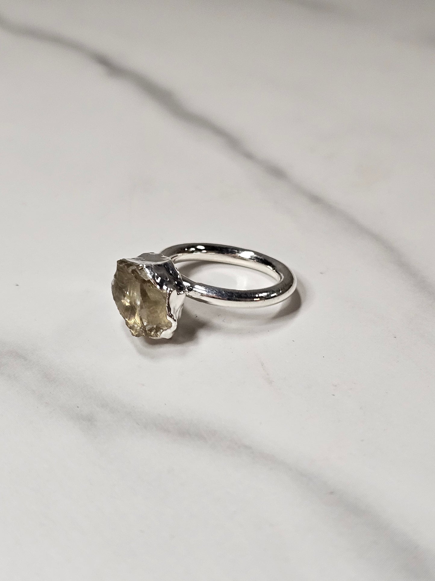 Rough Smokey Quartz Silver Plated Ring Size 4