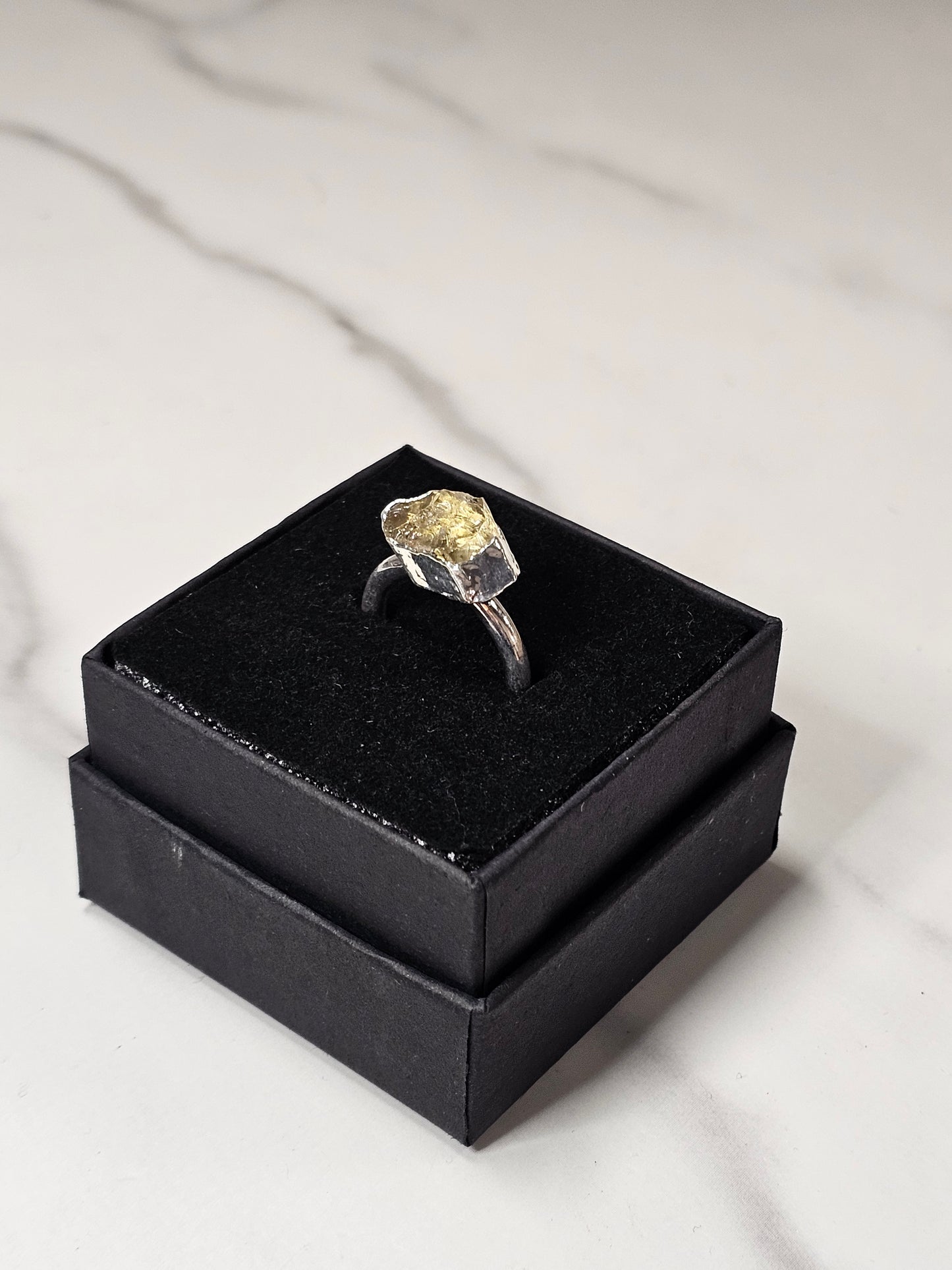 Rough Smokey Quartz Silver Plated Ring Size 4.25