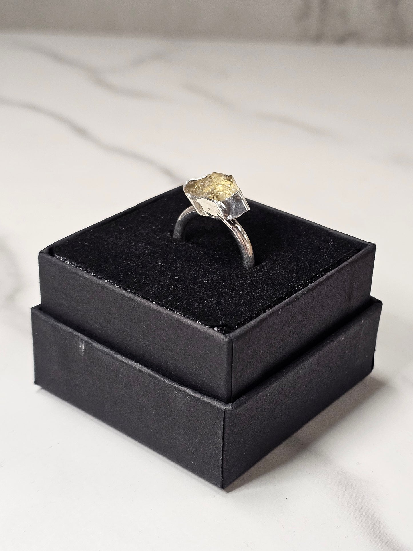 Rough Smokey Quartz Silver Plated Ring Size 4.25