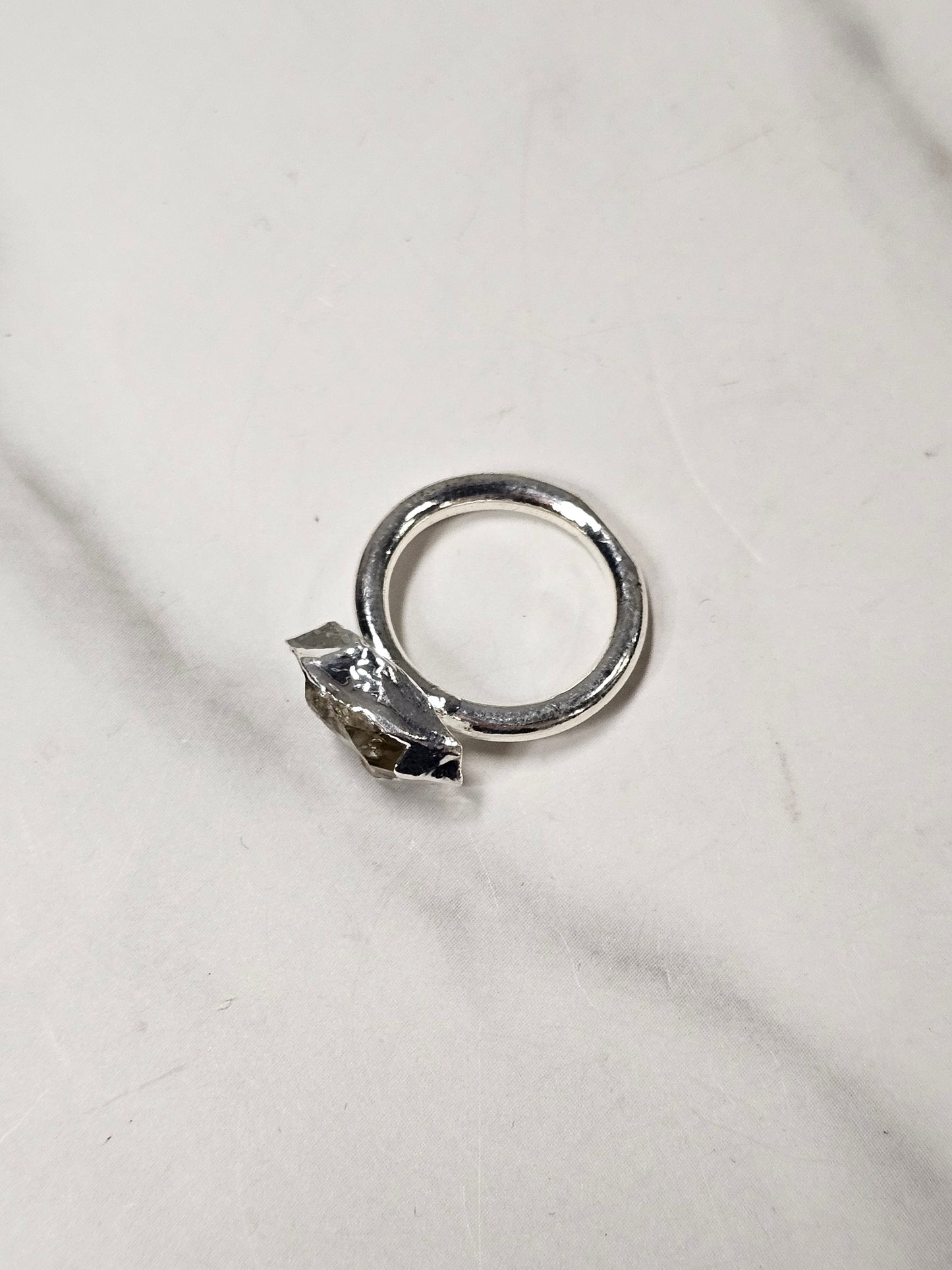 Rough Smokey Quartz Silver Plated Ring Size 4.25