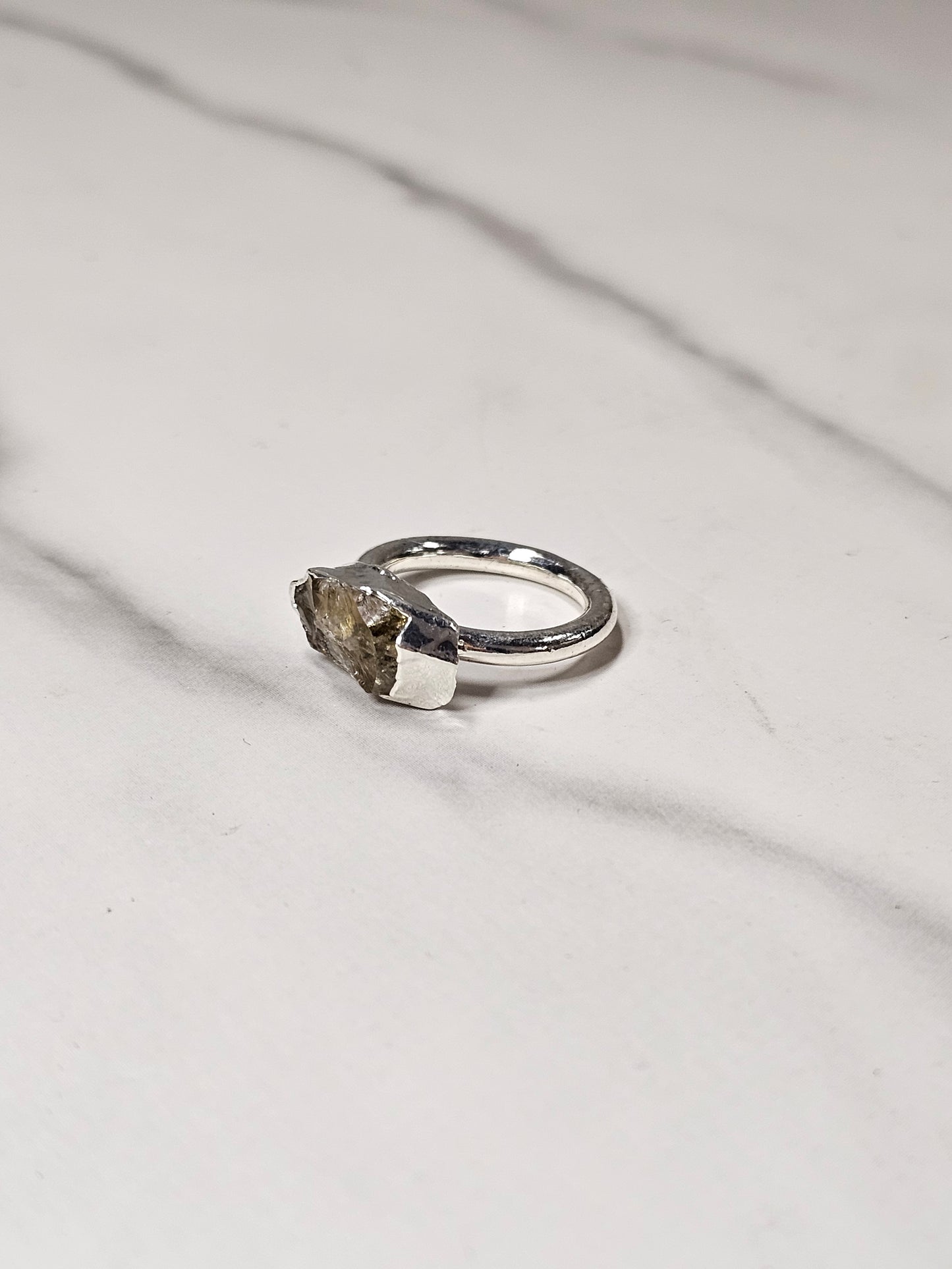 Rough Smokey Quartz Silver Plated Ring Size 4.25