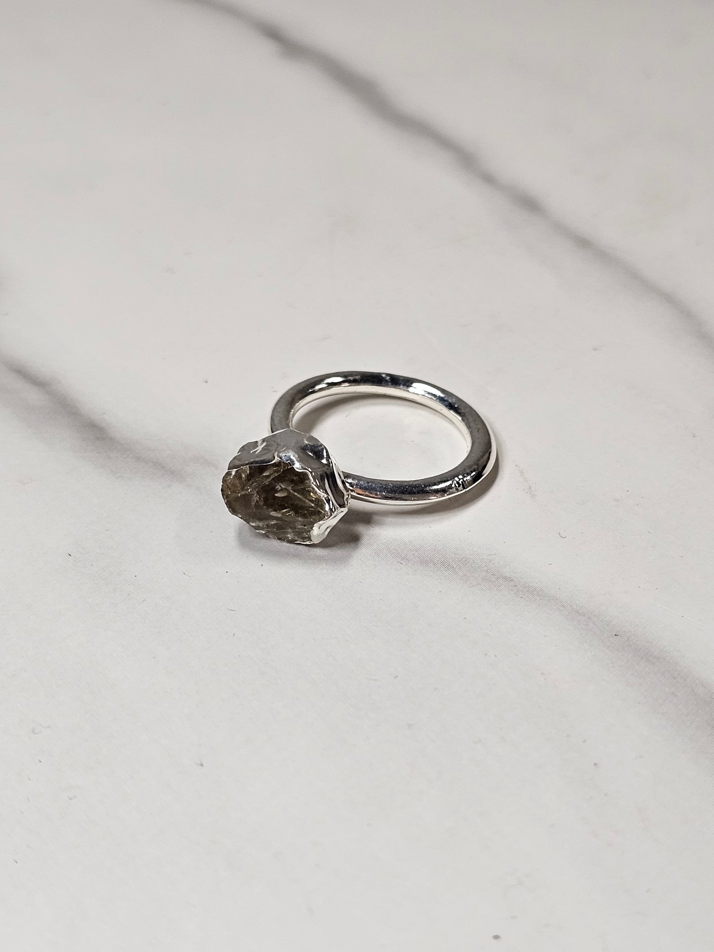 Rough Smokey Quartz Silver Plated Ring Size 7.5