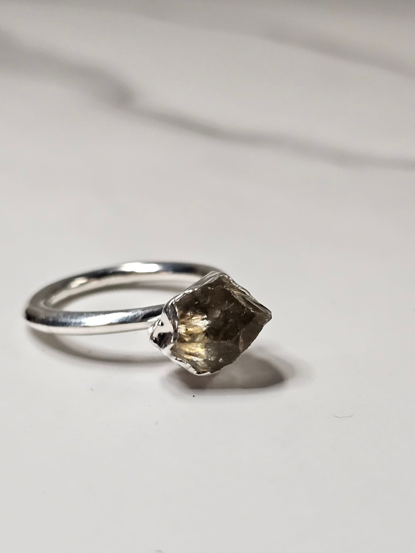 Rough Smokey Quartz Silver Plated Ring Size 7.5