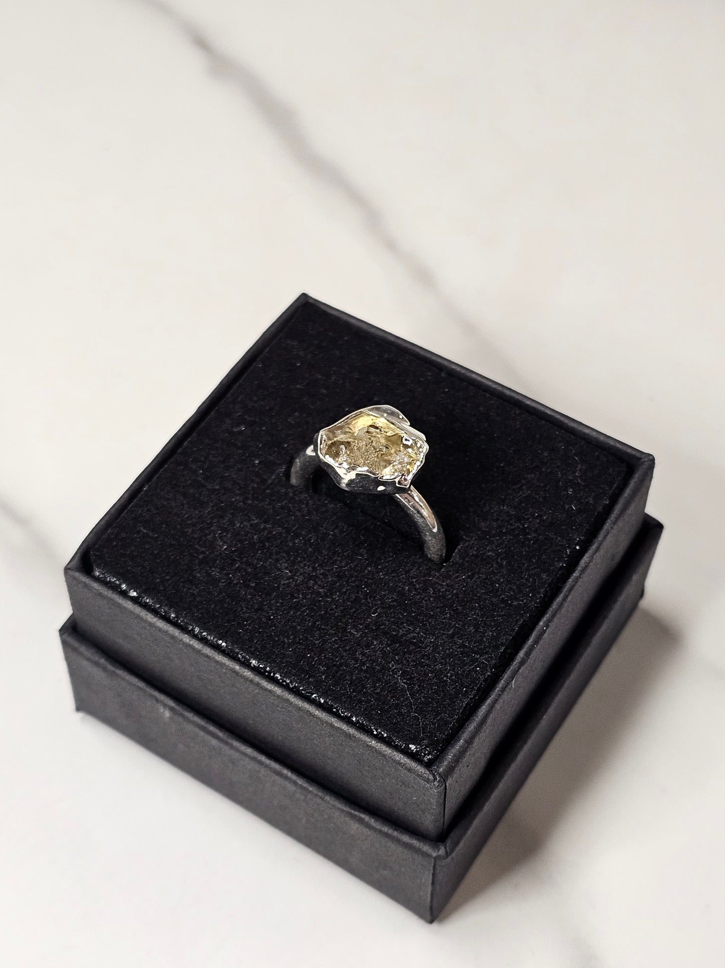 Rough Smokey Quartz Silver Plated Ring Size 4