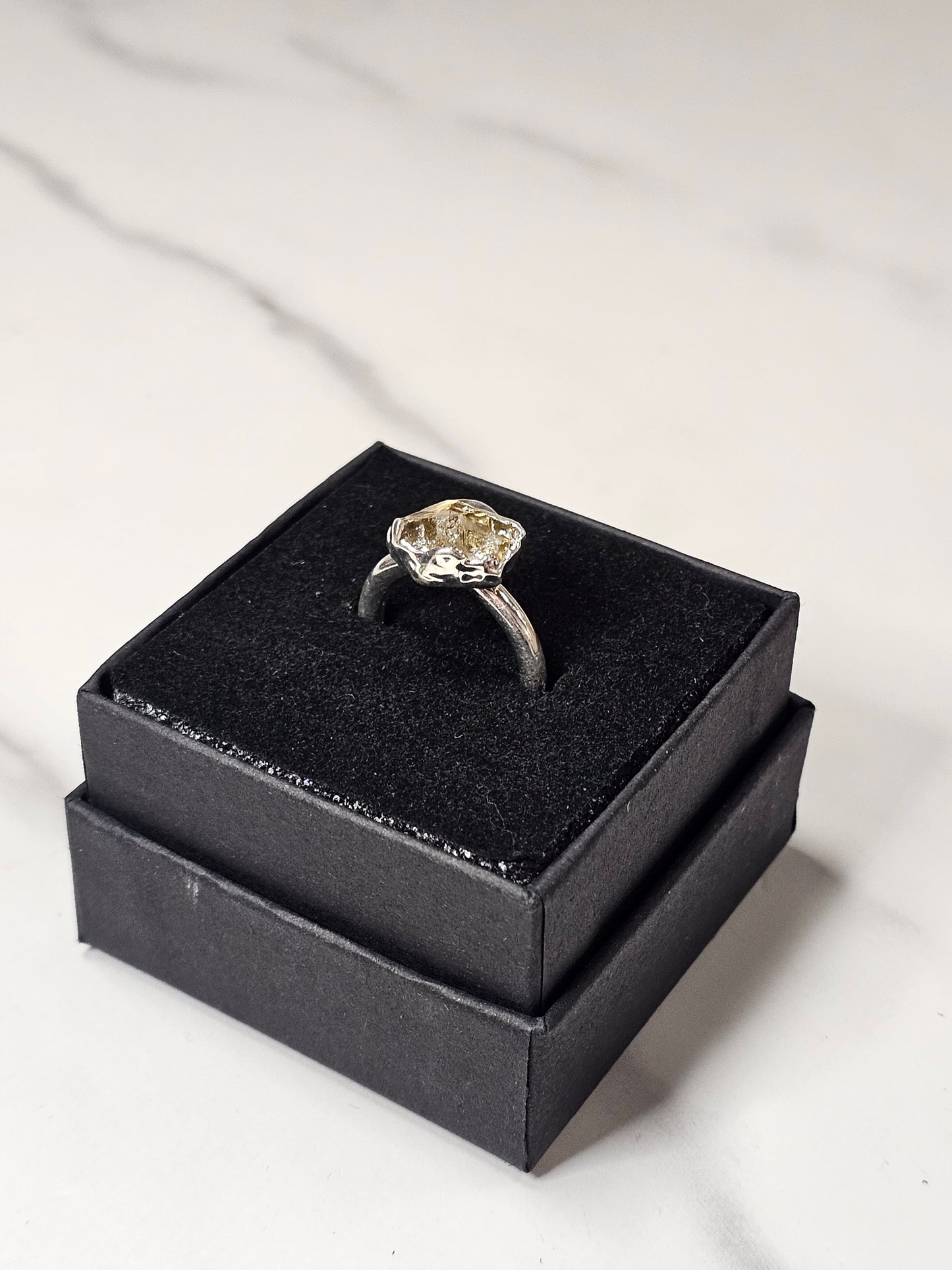 Rough Smokey Quartz Silver Plated Ring Size 4