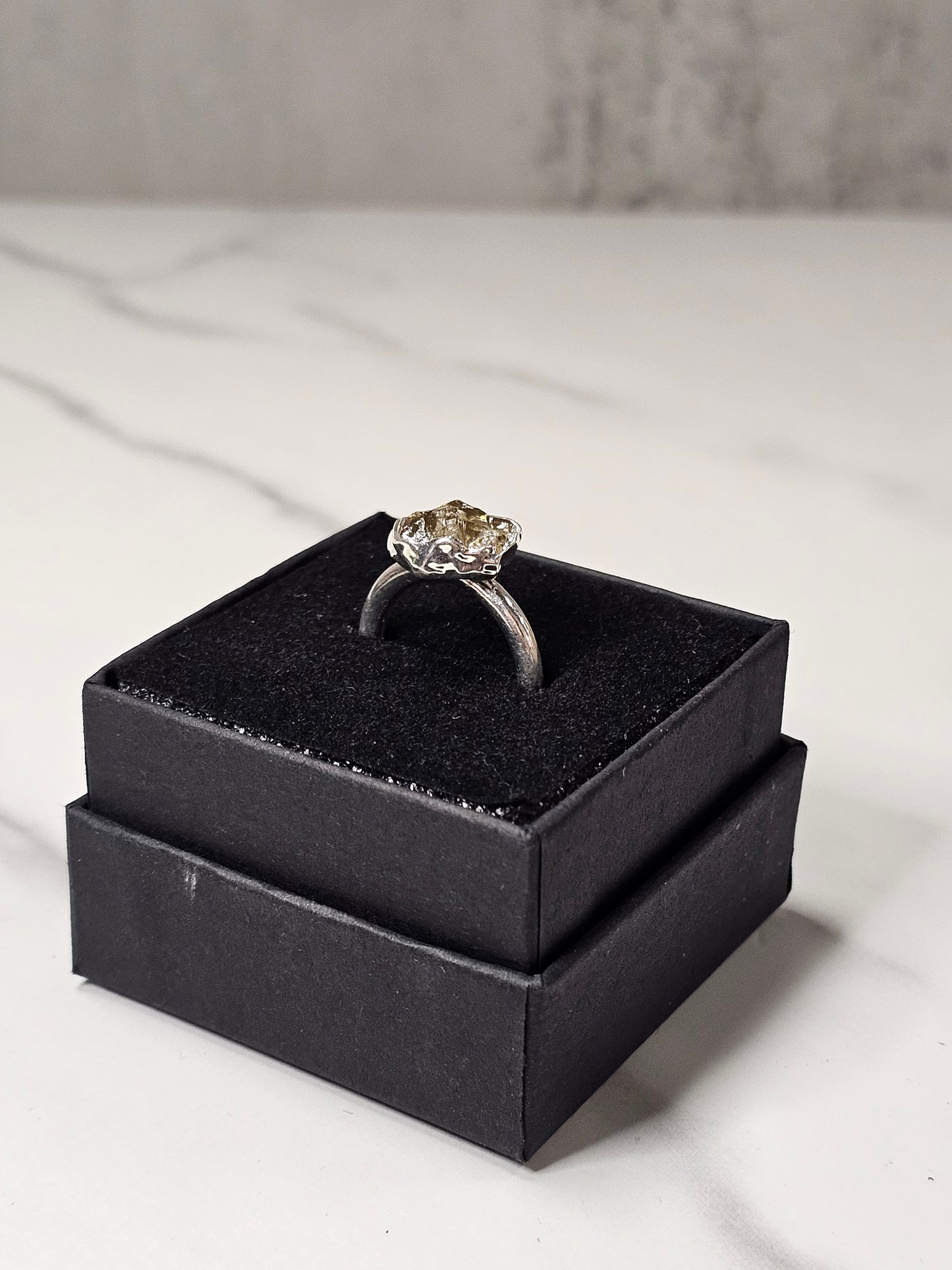 Rough Smokey Quartz Silver Plated Ring Size 4