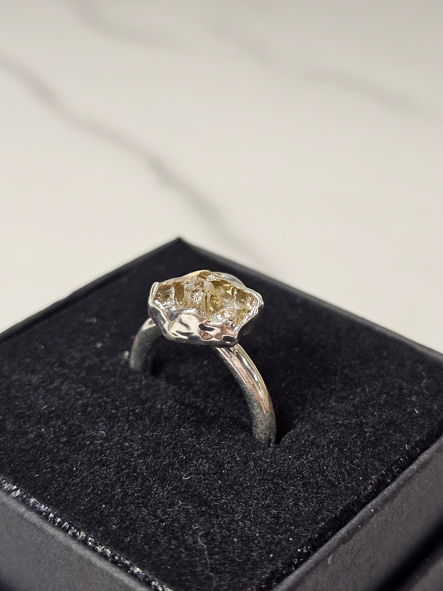 Rough Smokey Quartz Silver Plated Ring Size 4