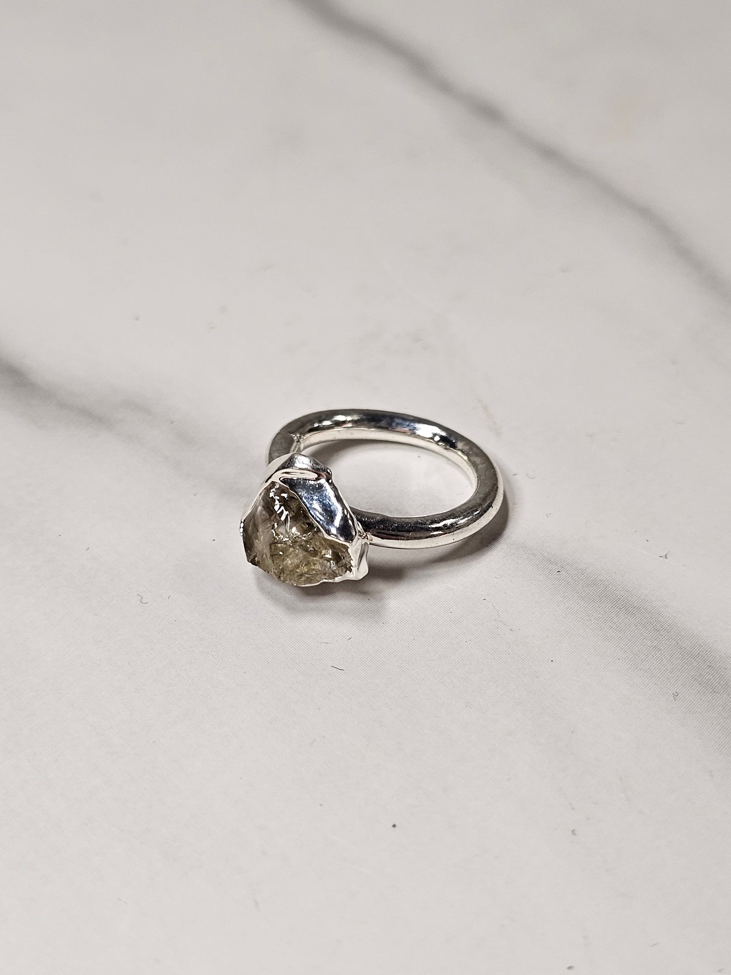 Rough Smokey Quartz Silver Plated Ring Size 4