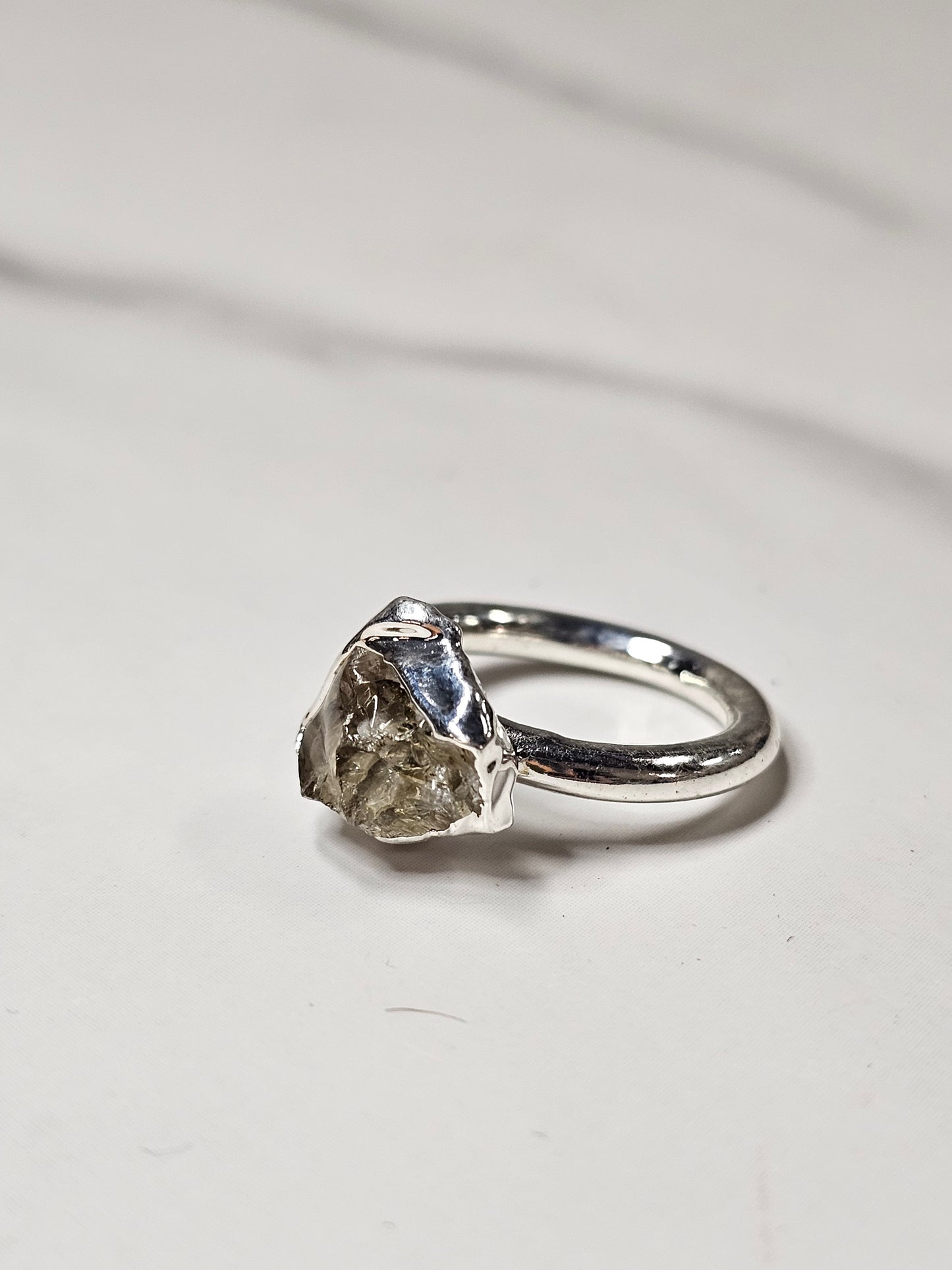 Rough Smokey Quartz Silver Plated Ring Size 4