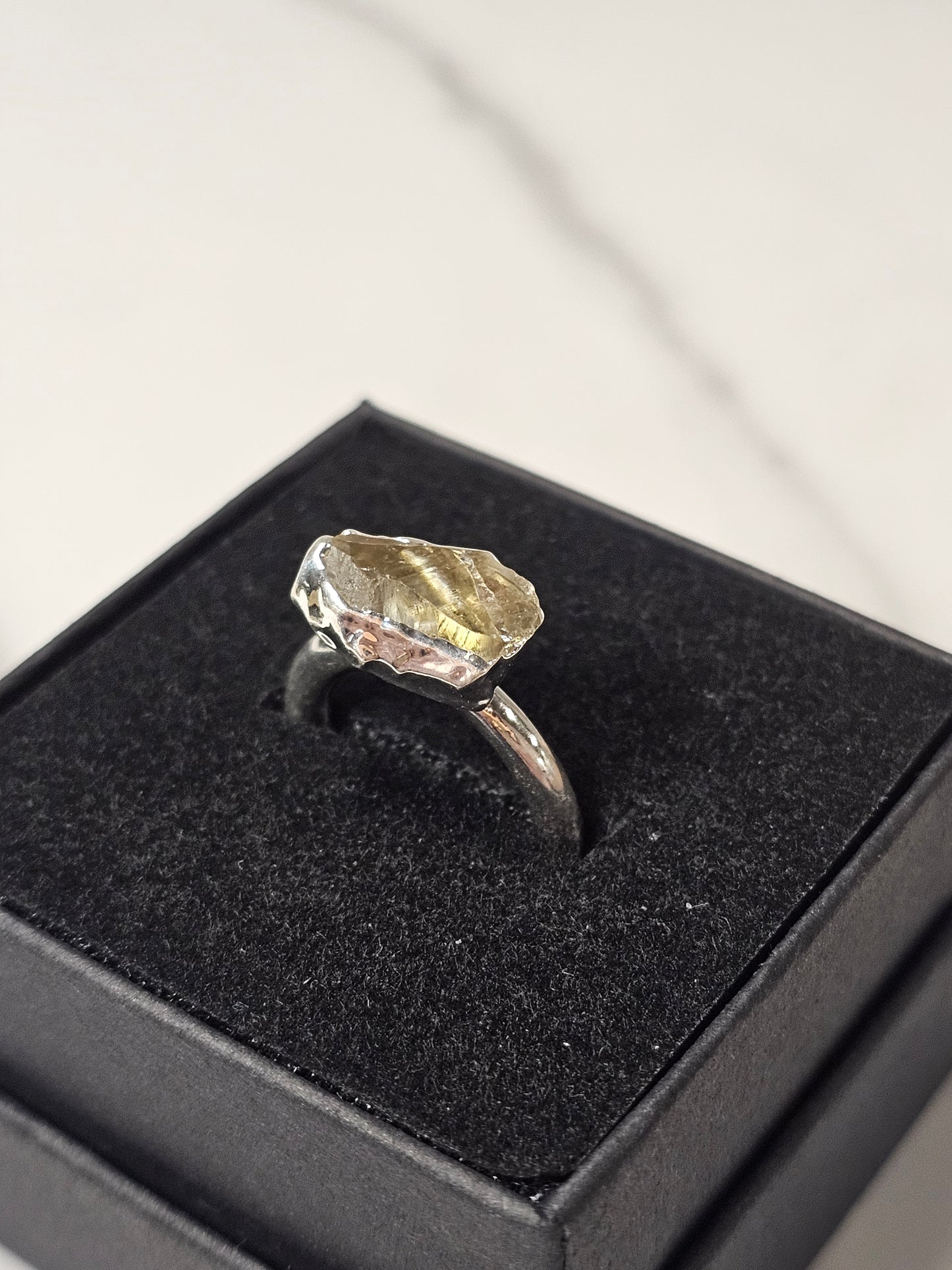 Rough Smokey Quartz Silver Plated Ring Size 4