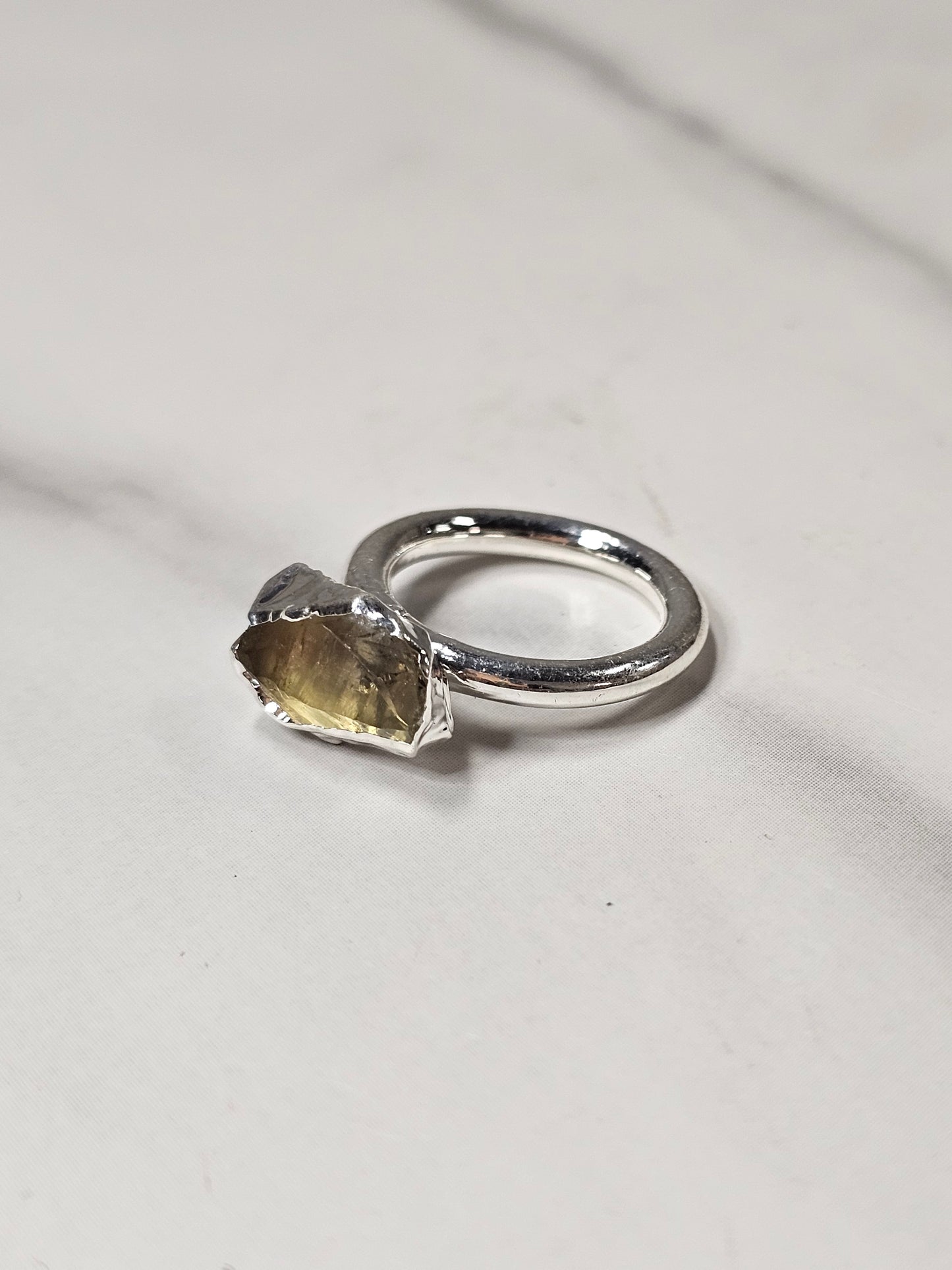 Rough Smokey Quartz Silver Plated Ring Size 4