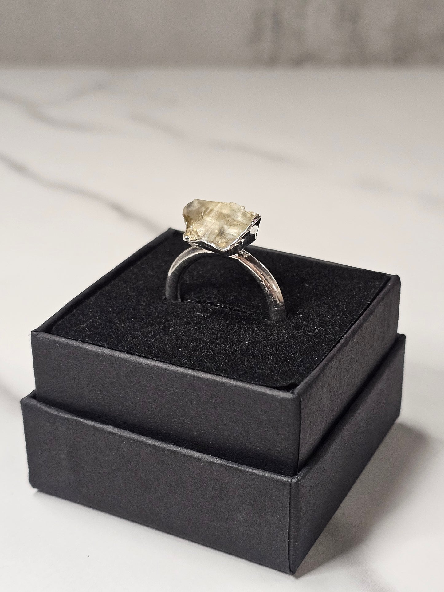 Rough Smokey Quartz Silver Plated Ring Size 7