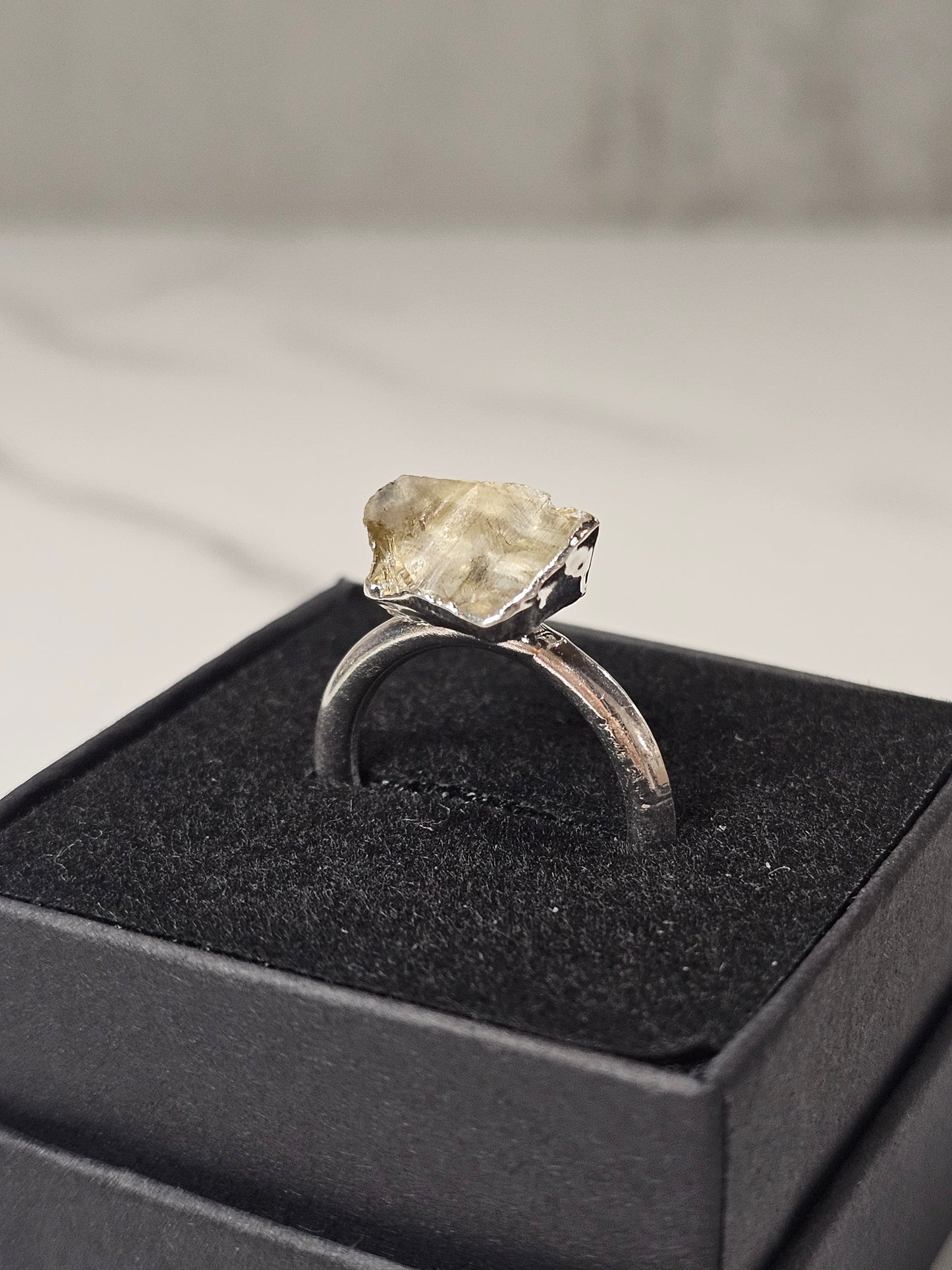 Rough Smokey Quartz Silver Plated Ring Size 7