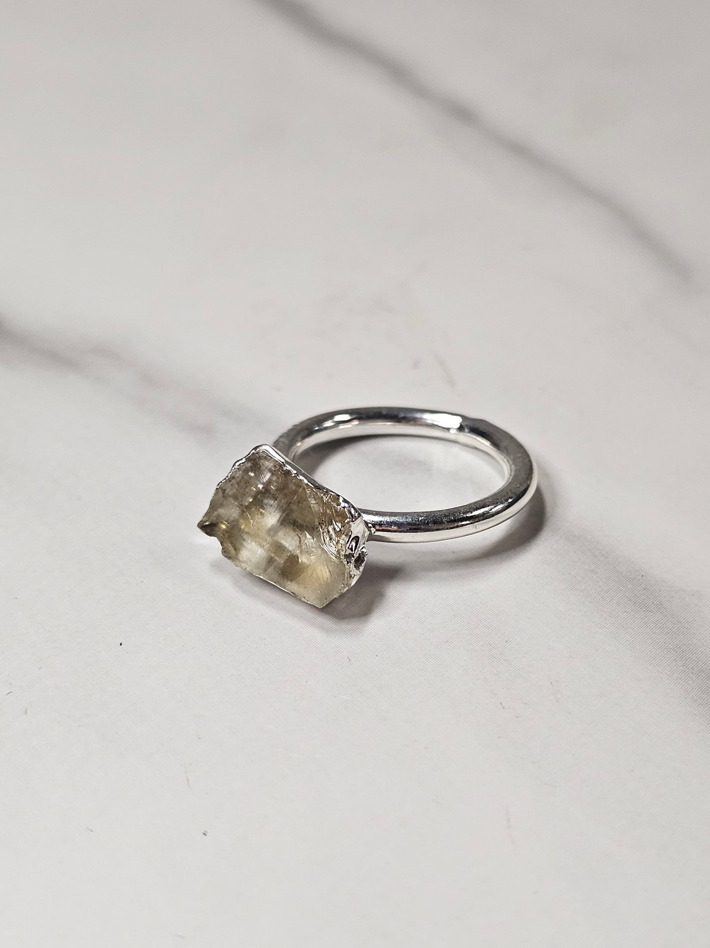 Rough Smokey Quartz Silver Plated Ring Size 7