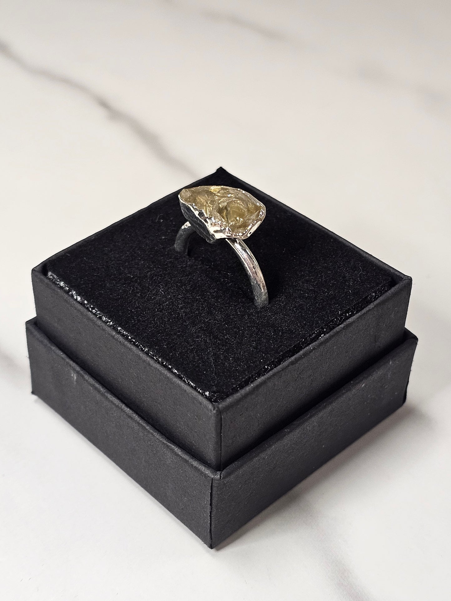 Rough Smokey Quartz Silver Plated Ring Size 7.5