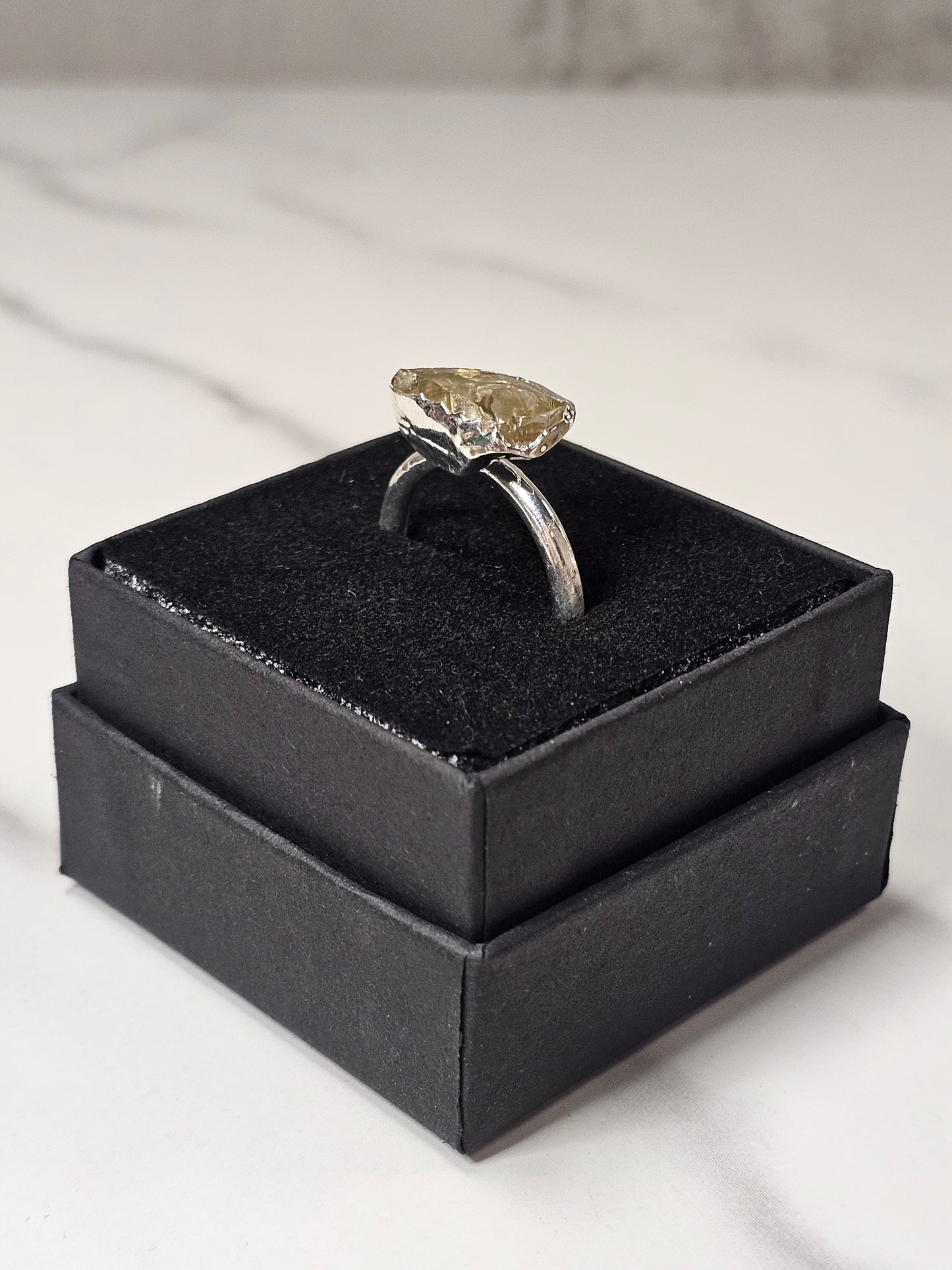 Rough Smokey Quartz Silver Plated Ring Size 7.5