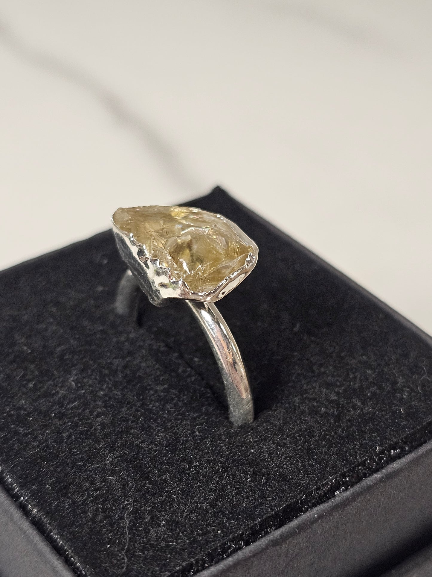 Rough Smokey Quartz Silver Plated Ring Size 7.5
