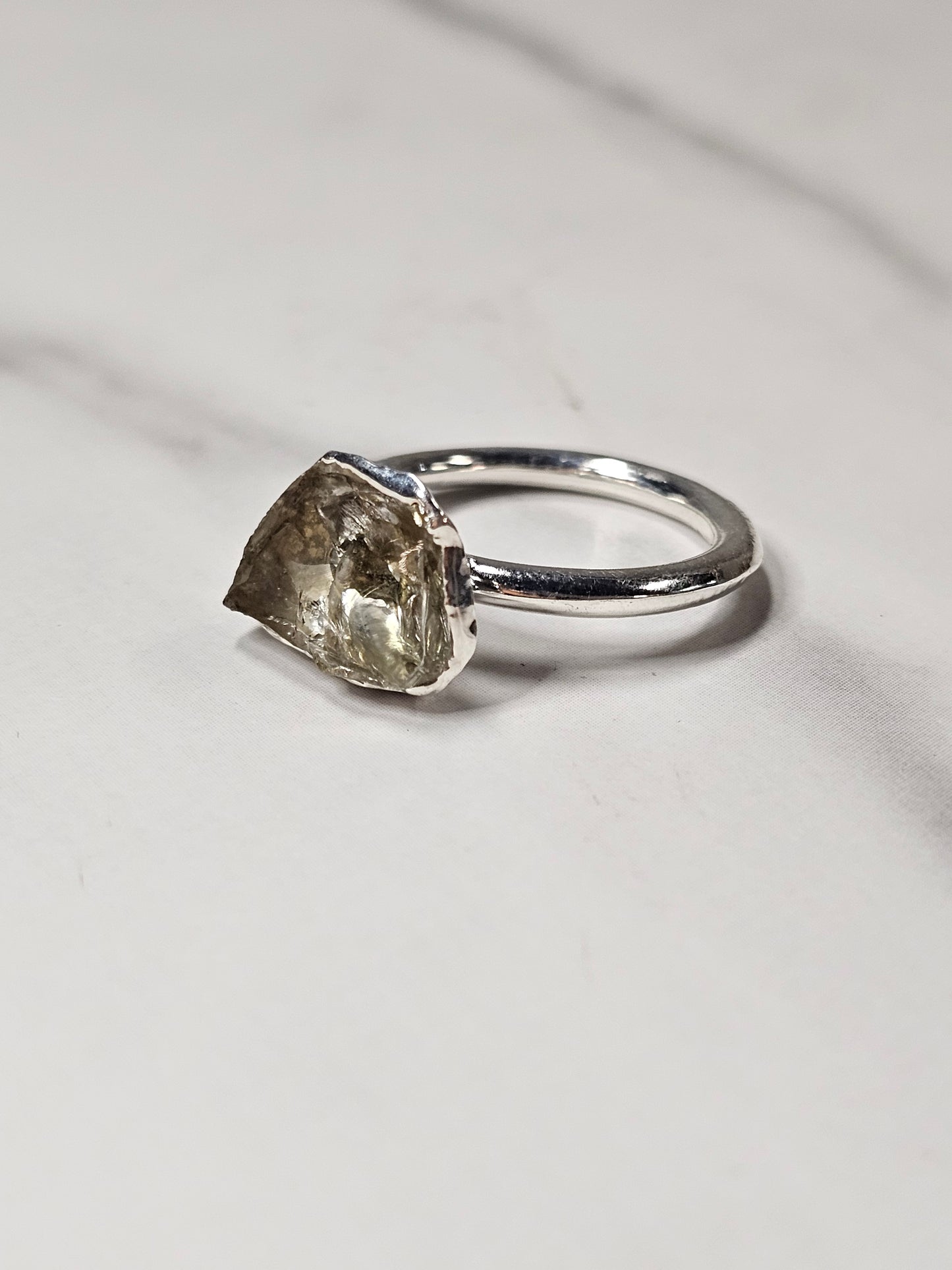 Rough Smokey Quartz Silver Plated Ring Size 7.5