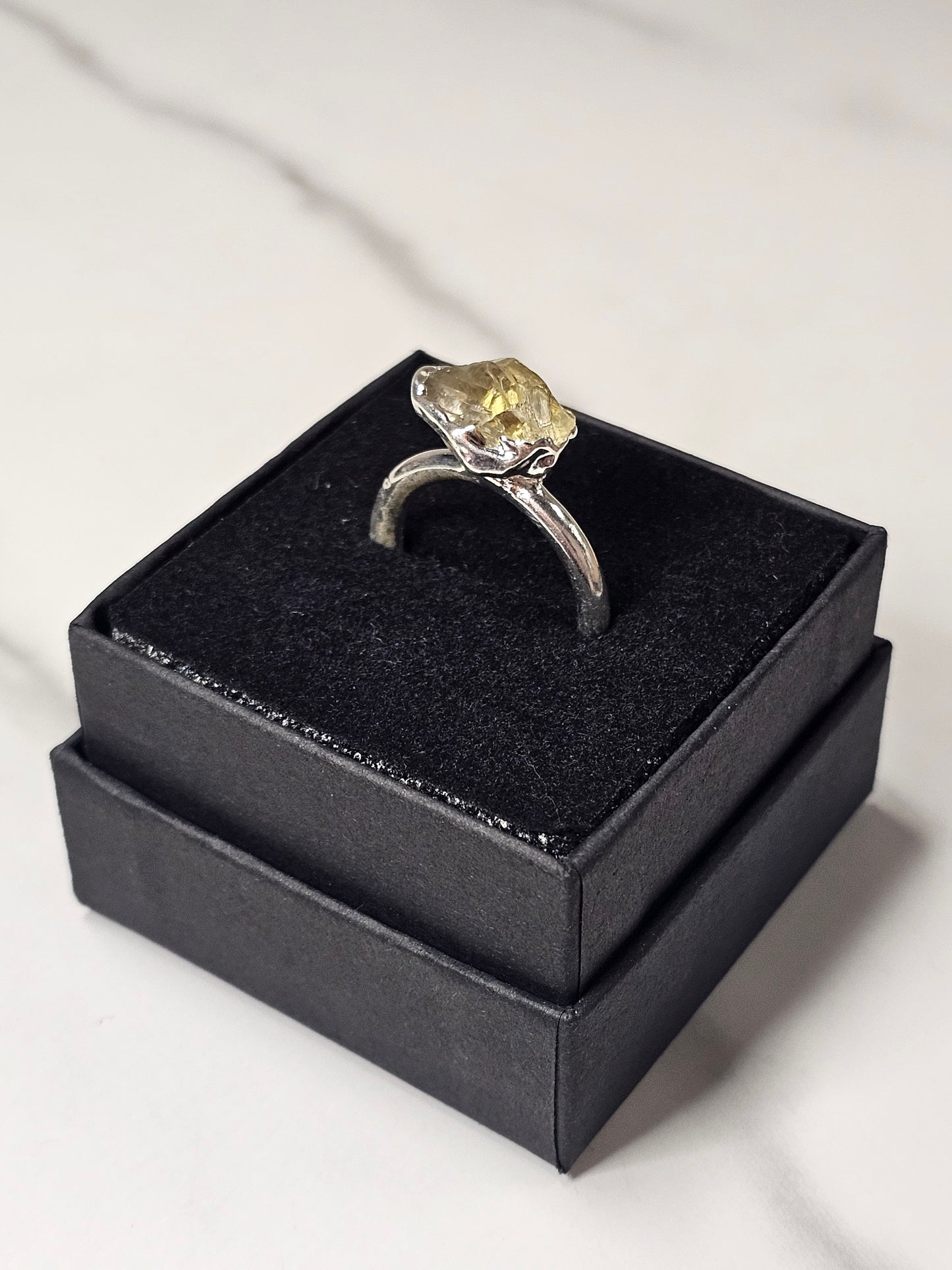 Rough Smokey Quartz Silver Plated Ring Size 7