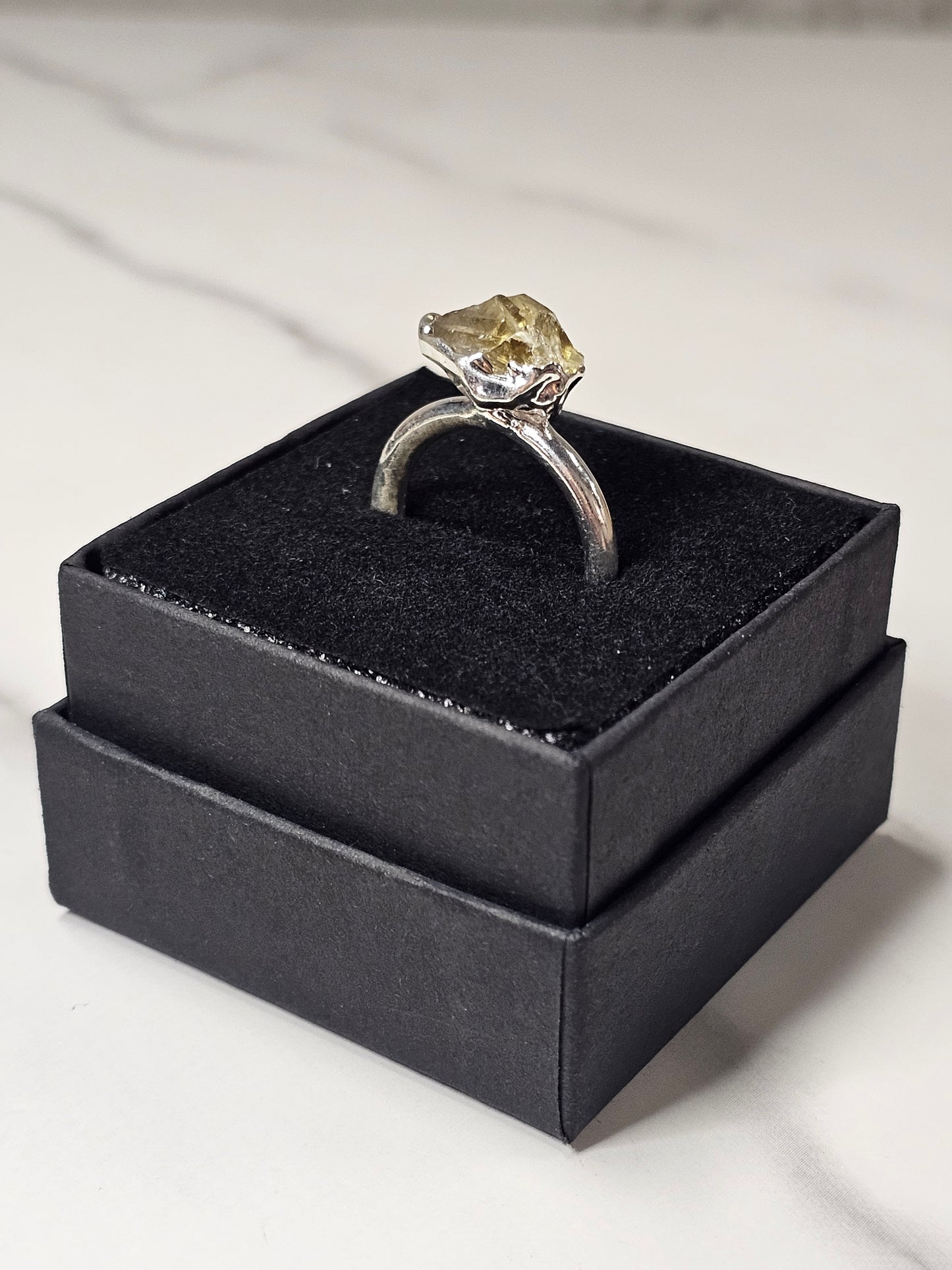 Rough Smokey Quartz Silver Plated Ring Size 7