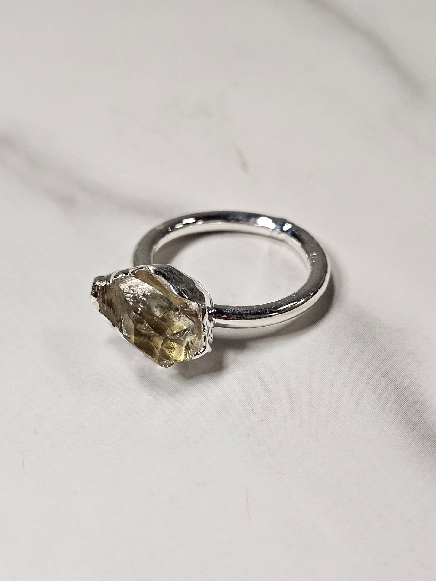Rough Smokey Quartz Silver Plated Ring Size 7