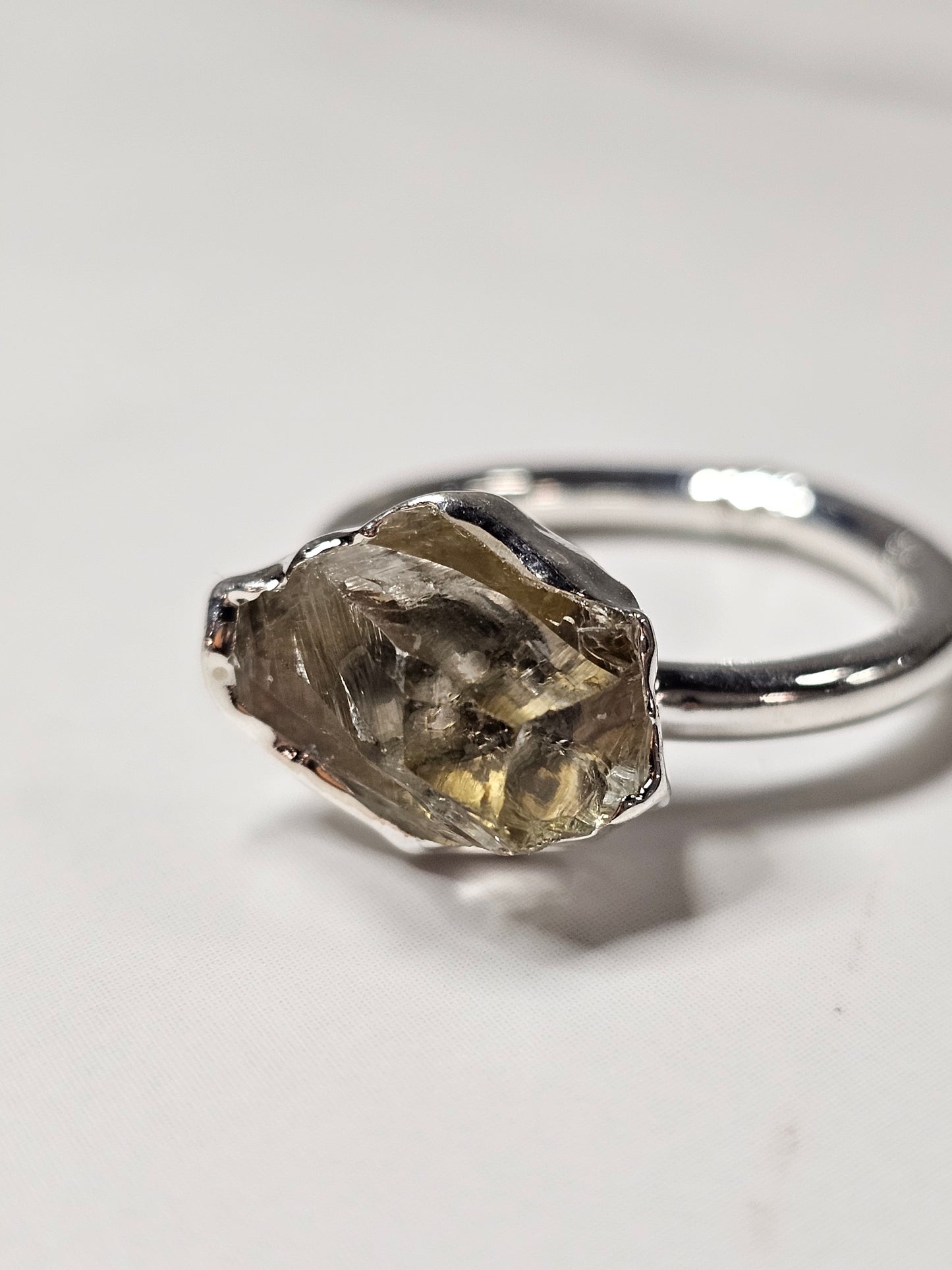Rough Smokey Quartz Silver Plated Ring Size 7