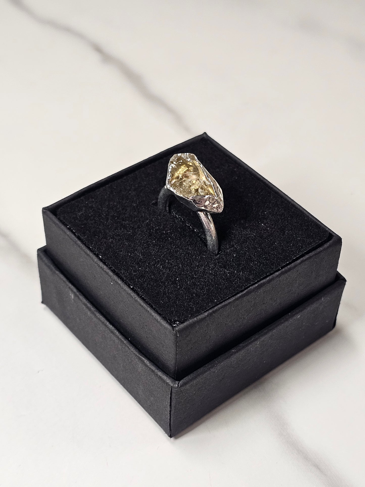 Rough Smokey Quartz Silver Plated Ring Size 4