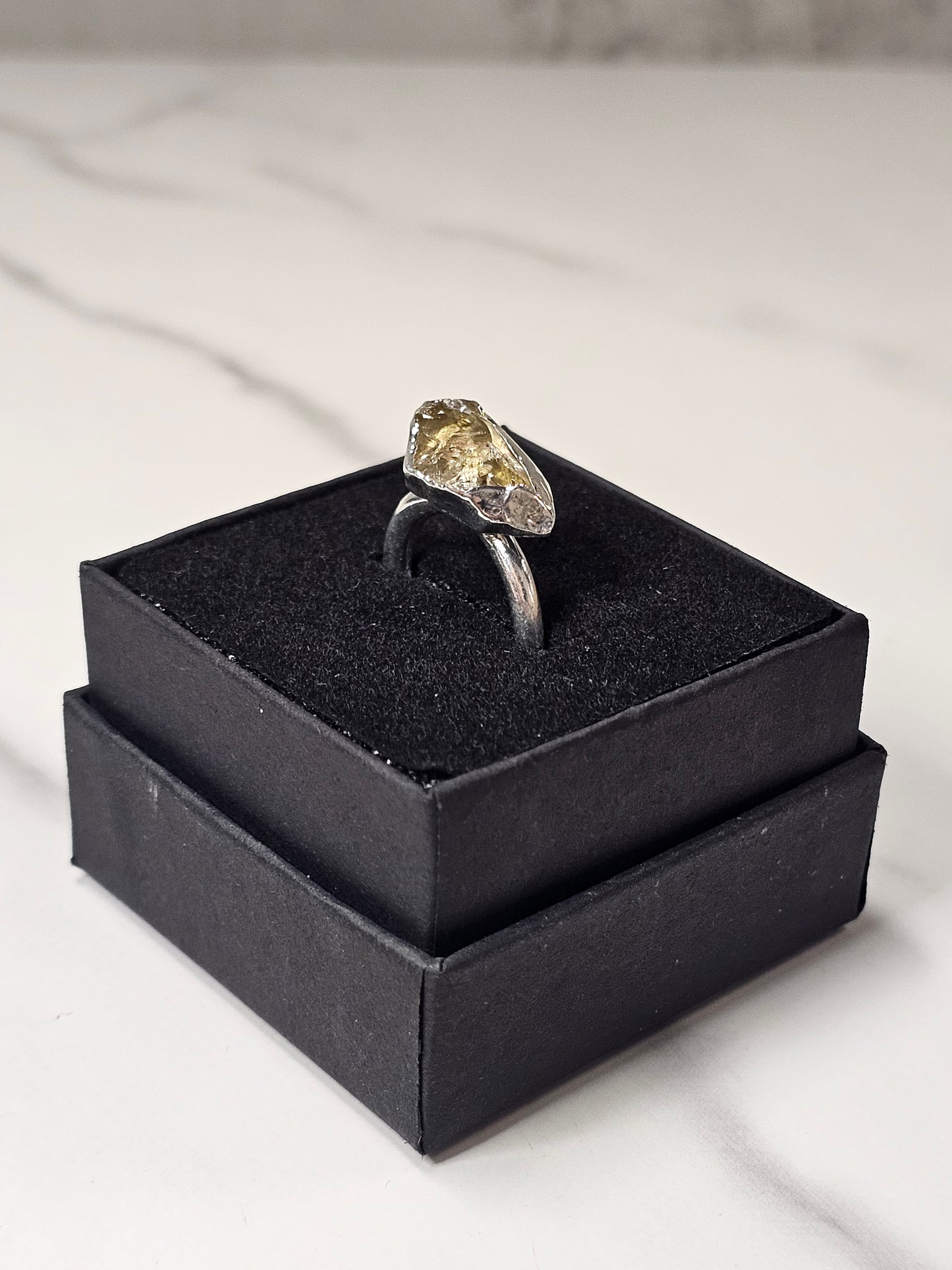 Rough Smokey Quartz Silver Plated Ring Size 4