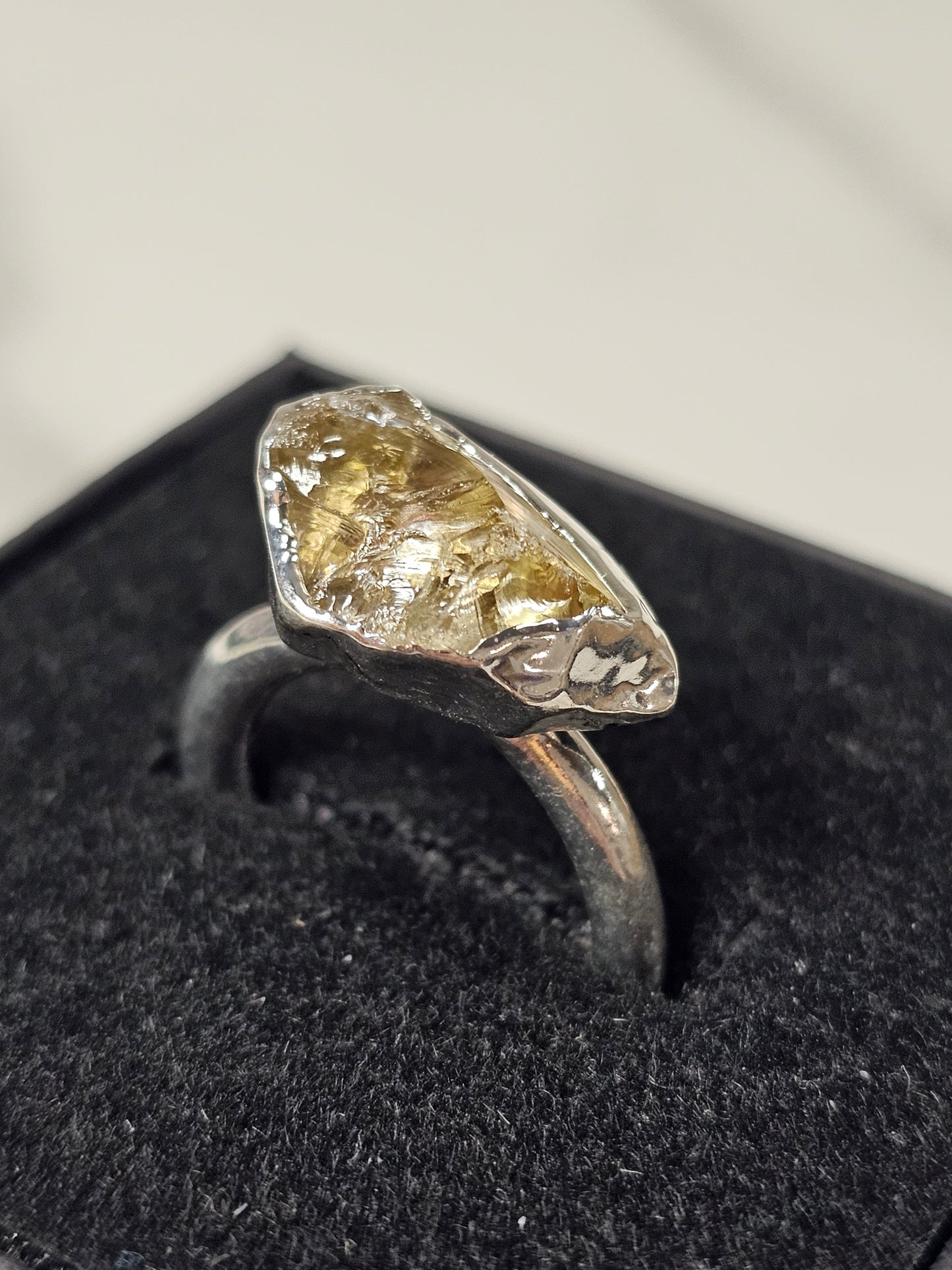 Rough Smokey Quartz Silver Plated Ring Size 4