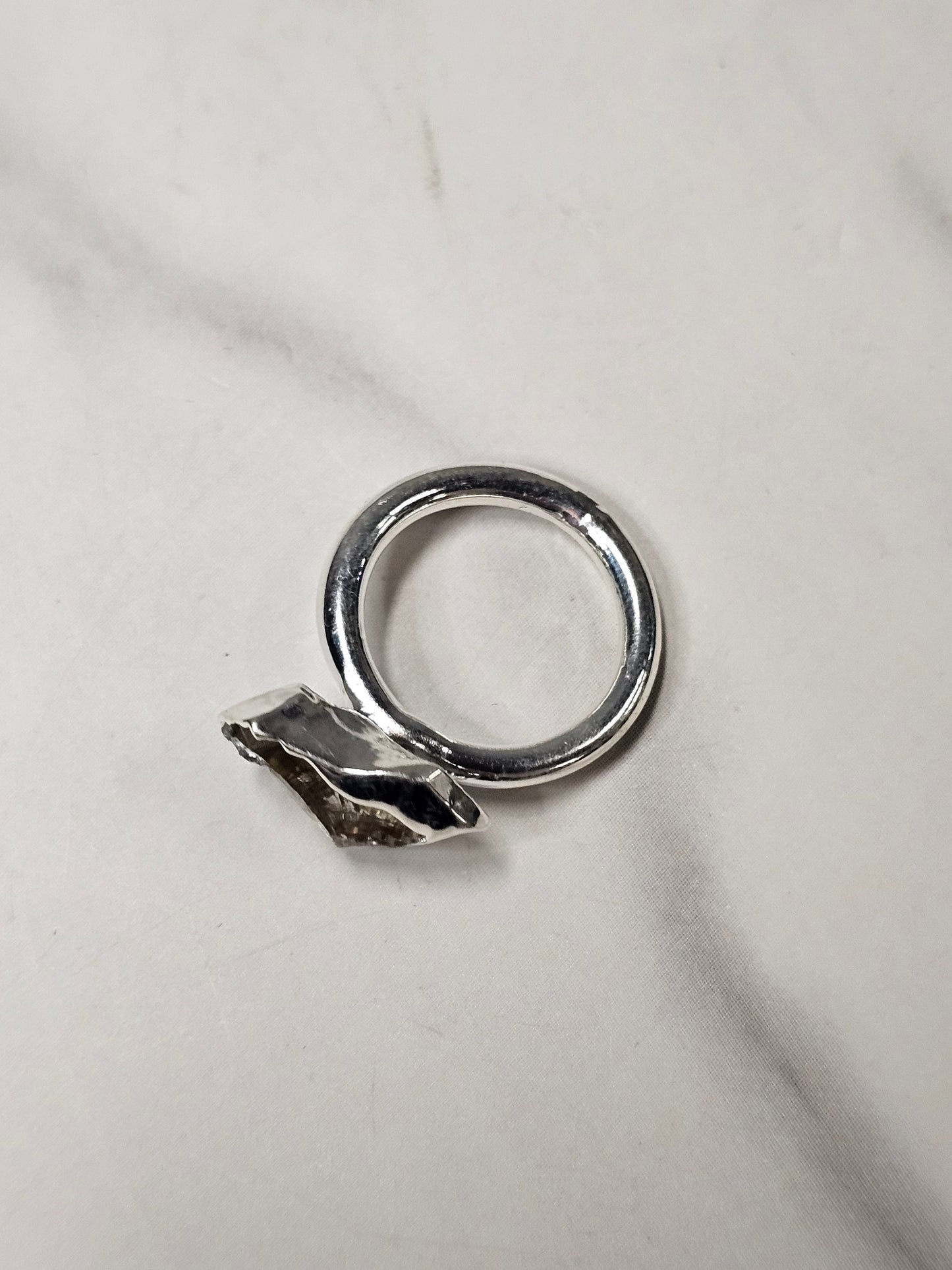 Rough Smokey Quartz Silver Plated Ring Size 4
