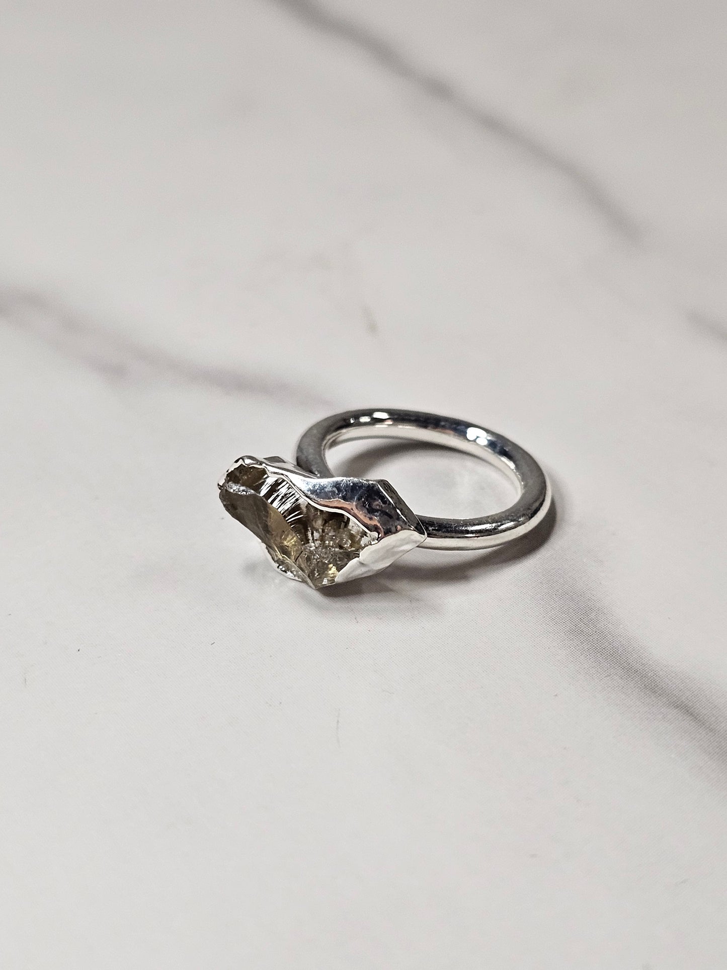 Rough Smokey Quartz Silver Plated Ring Size 4
