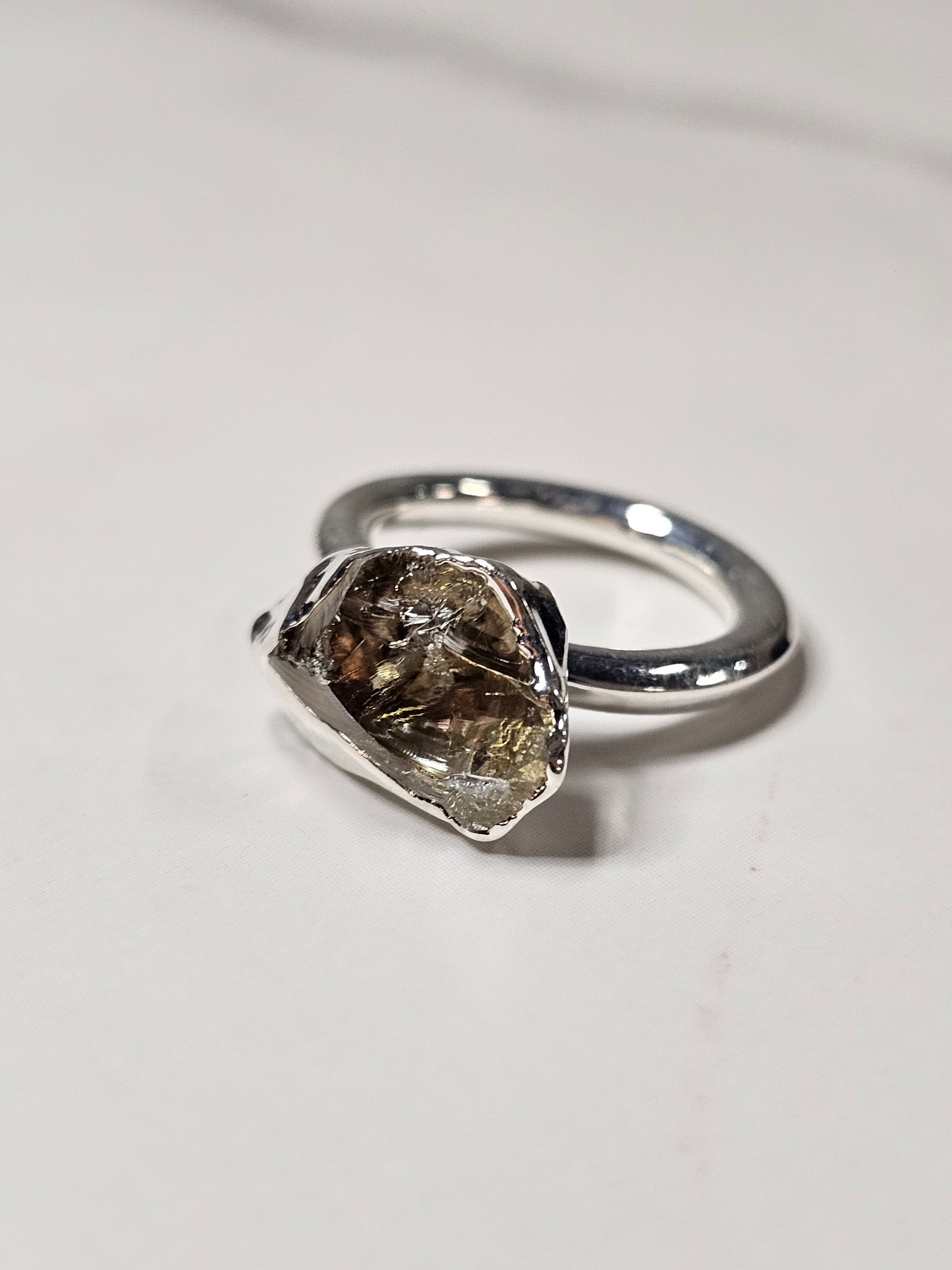 Rough Smokey Quartz Silver Plated Ring Size 4
