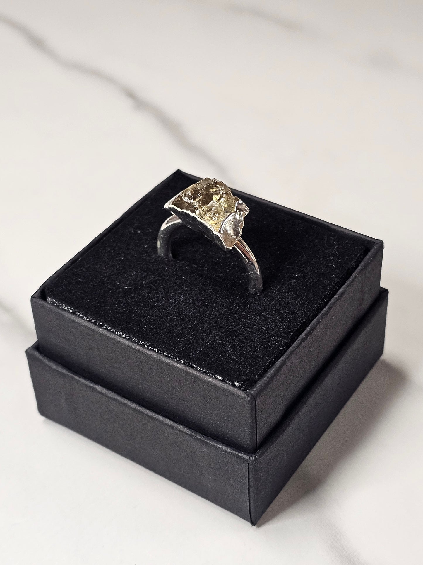 Rough Smokey Quartz Silver Plated Ring Size 7.25